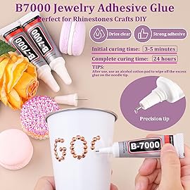 Resin Jelly Rhinestones for Crafting with B7000 Jewelry Glue, 1 Box Champagne Flatback Crystal with 3Pcs 10ml Glue, Bedazzling Non Hotfix Gems for DIY Tumblers Clothing Shoes Manicure