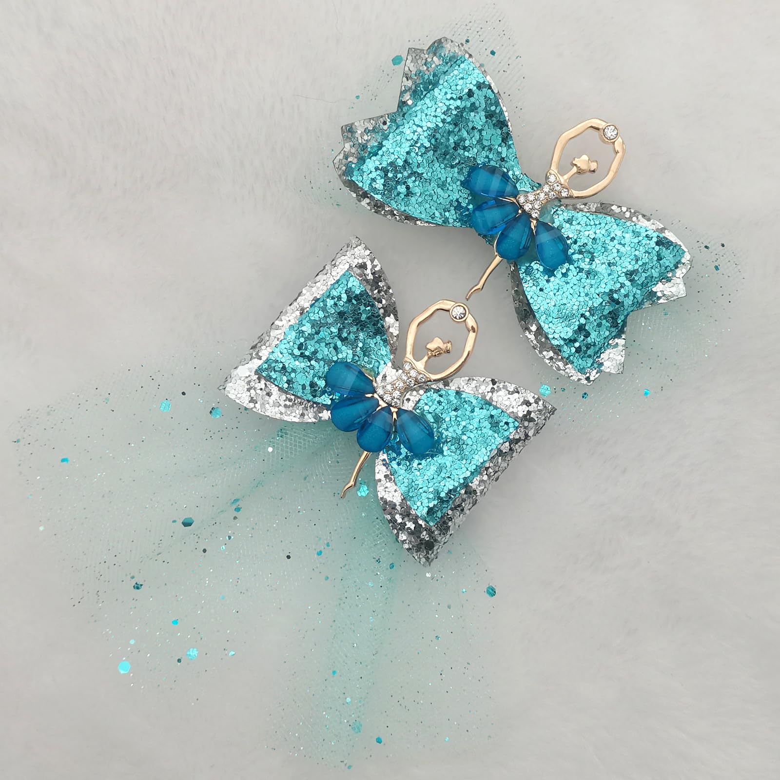 Dofurz 2Pcs Ballet Bows for Girls Blue Dance Hair Bow with 