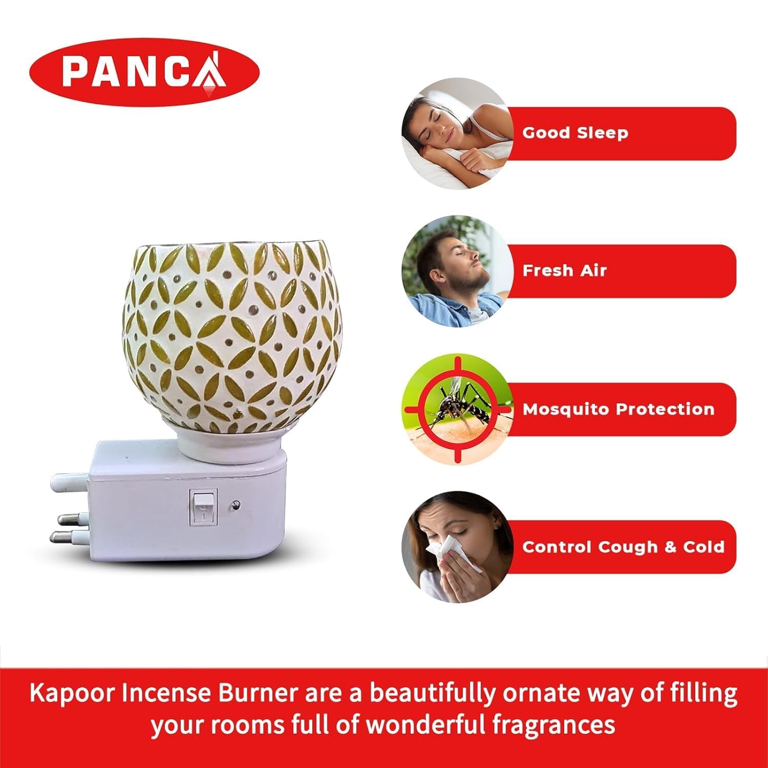 PANCA Ceramic Star Camphor Diffuser for Home,Night Lamp,Electric Camphor Burner, Kapoor Dani,Aroma Incense Burner, Home Accessories,Gift,Electric Dhoop Burner(Set of 1, Ceramic) 1