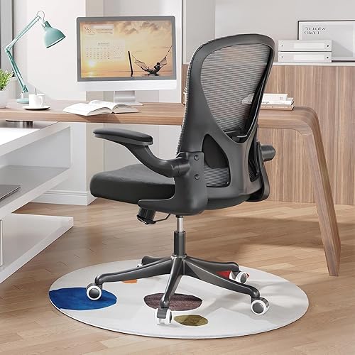 Silla de oficina ergonómica con reposabrazos ajustables abatibles y soporte lumbar, silla de escritorio con cojín grueso con ruedas, silla de