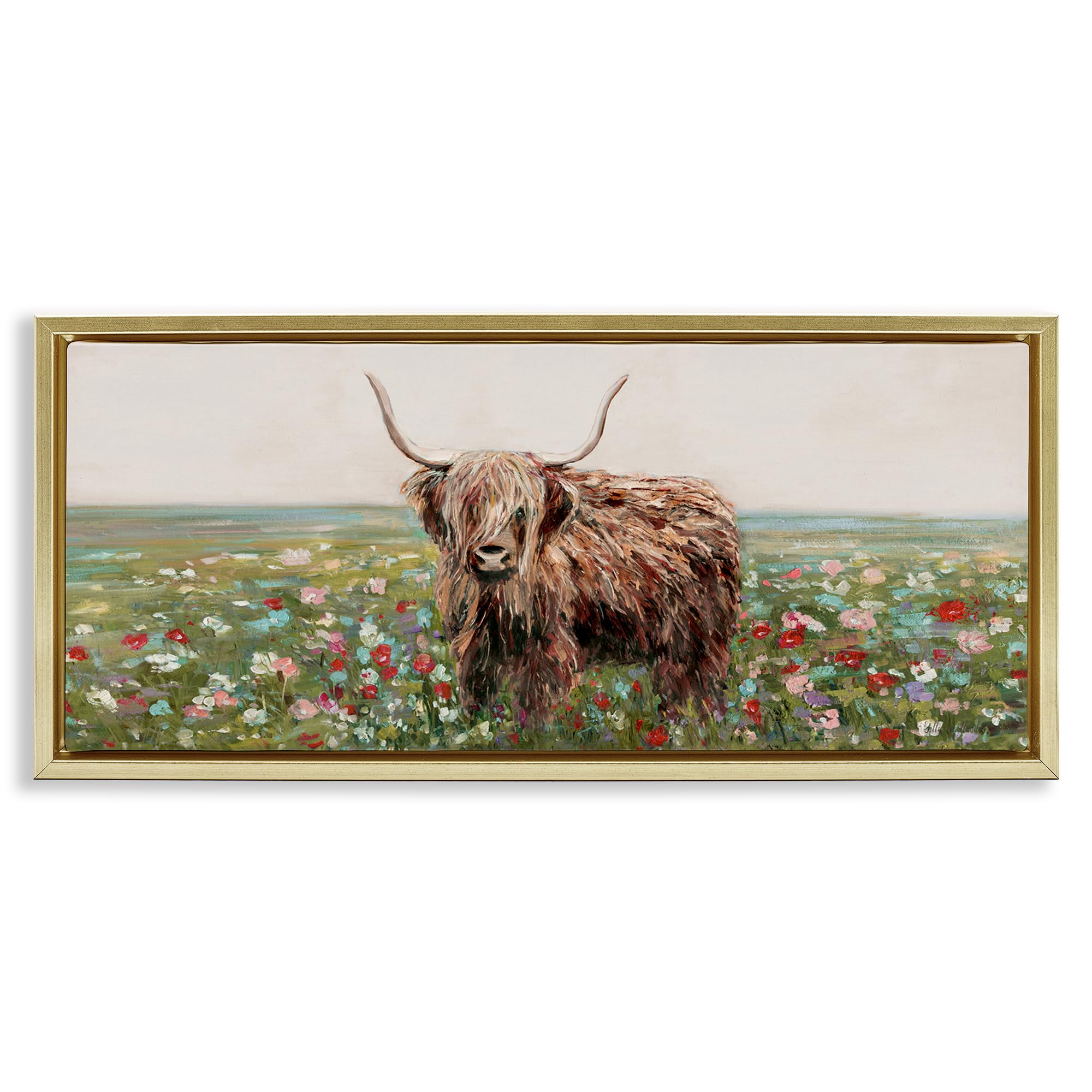 Stupell Industries Metallic Gold (Matte) 'Grazing In Poppy Field'| Floating Frame Canvas Art