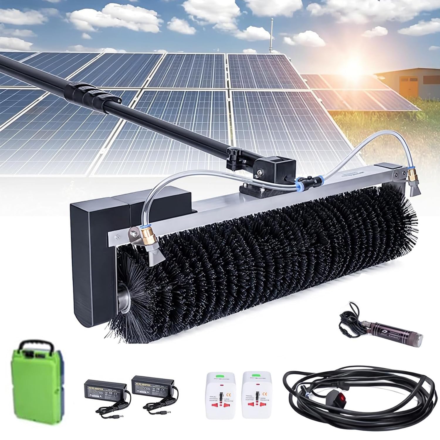 HADECOLL Solar Panel Cleaning Tool With Water Powered Rotary Brush, Telescopic Pole For Commercial & Residential Maintenance 24Ft,Size_Name-3.5M/11Ft