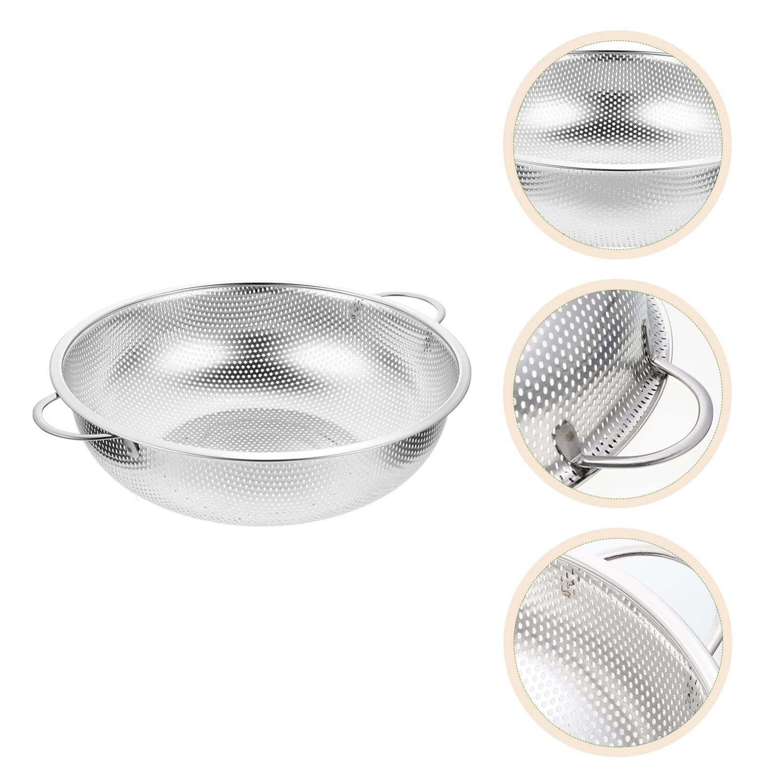 Colador de fideos Colador de malla de acero inoxidable Cestas de colador con asa Cuenco de lavado de arroz de metal de 34 cm Cuenco colador de alimentos de cocina Cuenco para pasta Espaguetis Bayas
