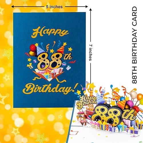 Miniatura 7 de iGifts And Cards Tarjeta desplegable 3D de feliz cumpleaños 88 – Diseño azul con números de purpurina, globos, pasteles y regalos – Tarjeta