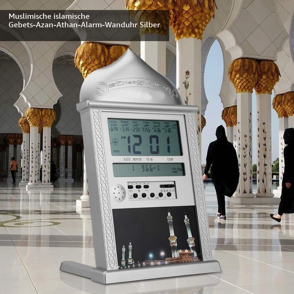 Gebetsuhr, Muslimische Azan Gebetsuhr, Makkah Musik zum Beten, Azan Tischuhr mit muslimischem Mondkalender, Weltzeit, Temperatur, Azan Zeit erinnern
