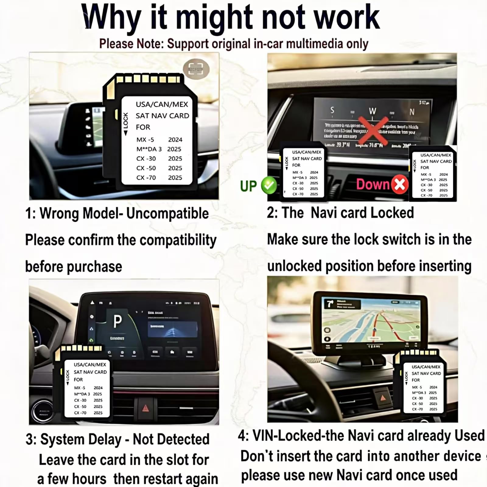 Navigations-Speicherkarte kompatibel mit Maz*da 2016–2020 CX-5 / CX-9, 2014–2018 Maz*da 3, 2016–2023 Maz*da 6 / CX-3 / MX-5, verbesserte USA/CAN/MEX Karten