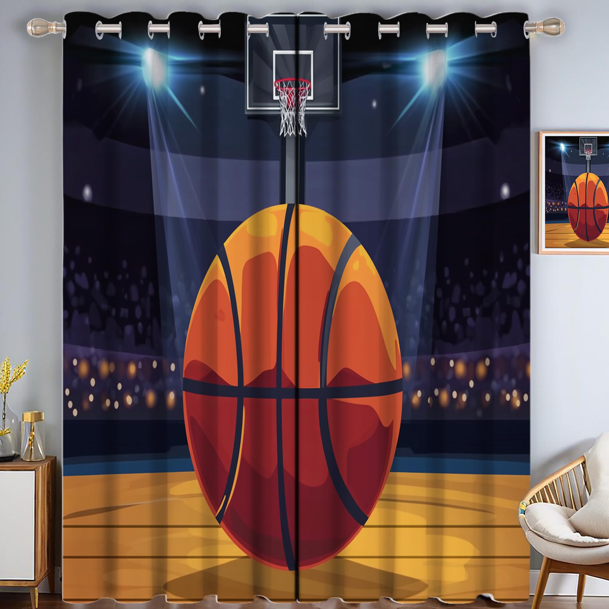 Rideau occultant sport bloquant la lumière avec rideaux de basket marron pour fenêtre salon