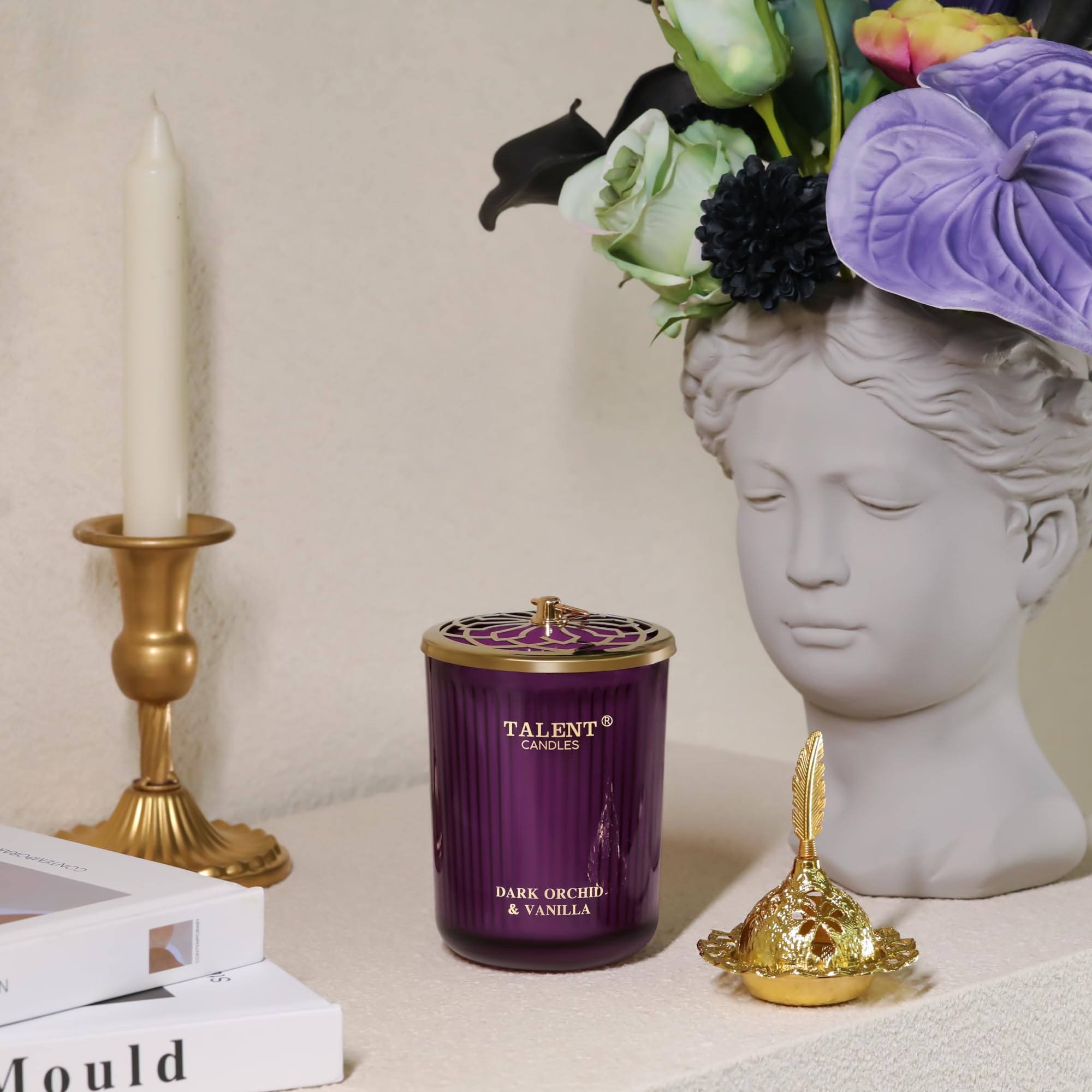 TALENT Duftkerzen, Aromatherapiekerze aus natürlichem Sojawachs, 8,4 Unzen im traditionellen Stil, Kerzengeschenke für Frauen und Männer, Heimdekoration, Dunkle Orchidee und Vanille