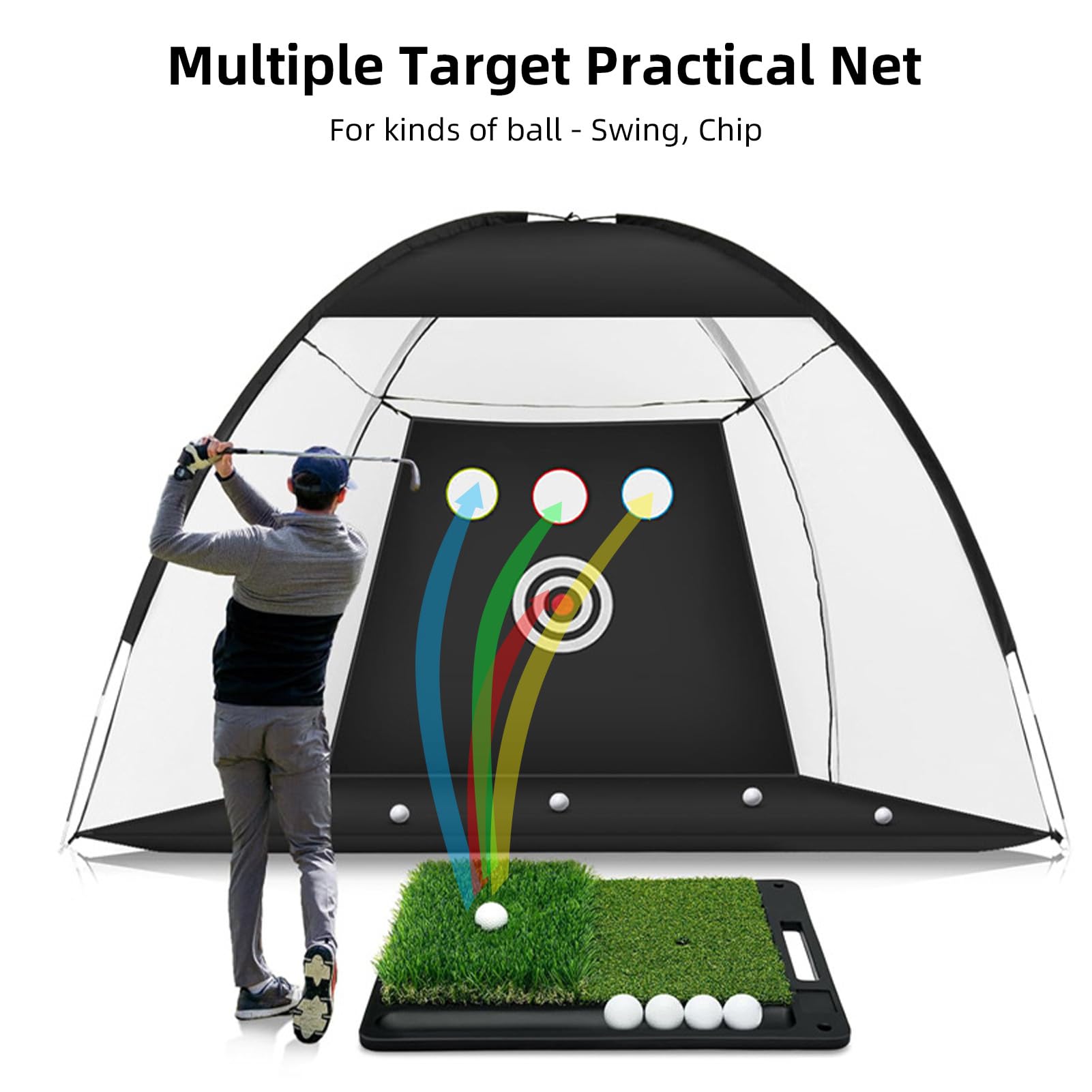 Golfnetz, 10 Fuß -Übungsnetz mit Übungsmatte für das Hinterhof-Chipping-Swing-Training, Tragbar, Einfach Aufzubauen, Langlebiges Polyesternetz, Geschenk für Männer