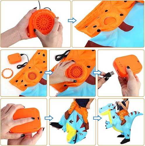 Miniatura 2 de Tackview Disfraz inflable de dinosaurio de Halloween para niños, disfraz inflable de dinosaurio para montar - azul - fiesta de Halloween cosplay