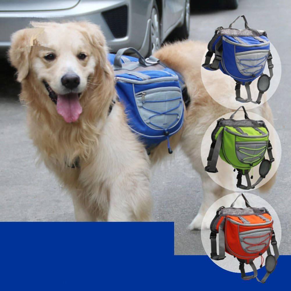 Dog Backpack Adjustable Bag for Dogs Outdoor Travel Hiking Camping Training Carriers Portable Breathable Saddle Bag (Blue Medium)