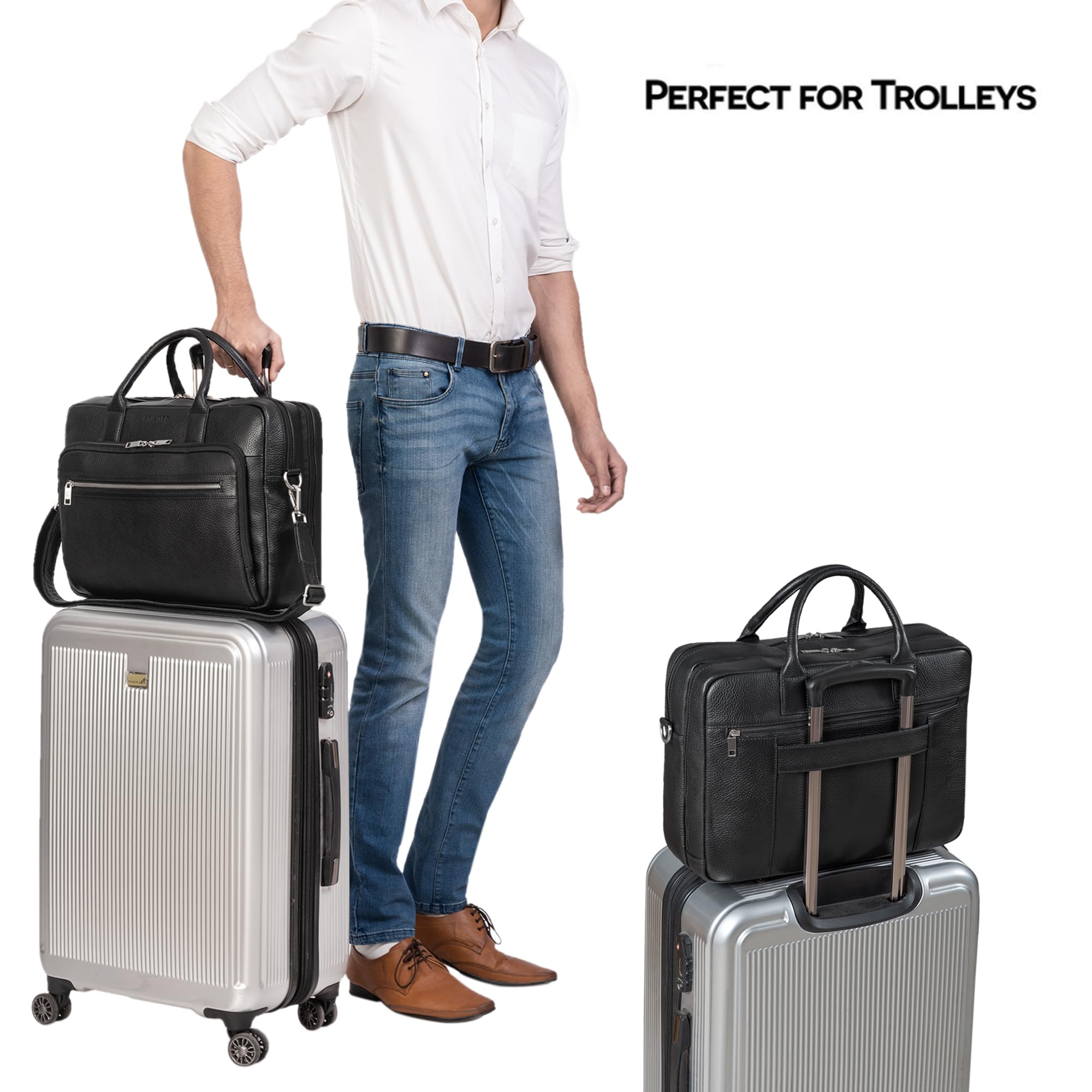 STILORD Dawson skórzana torba na ramię aktówka na laptopa 15,6 cala DIN A4 Business Satchel prawdziwa skóra czarny