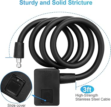 MYPIN Bluetooth Fingerprint Bike Lock, Anti-Theft, Waterproof, 1M Cable, IP65, Combination Lock, Fingerprint & Bluetooth Unlock, Heavy Duty