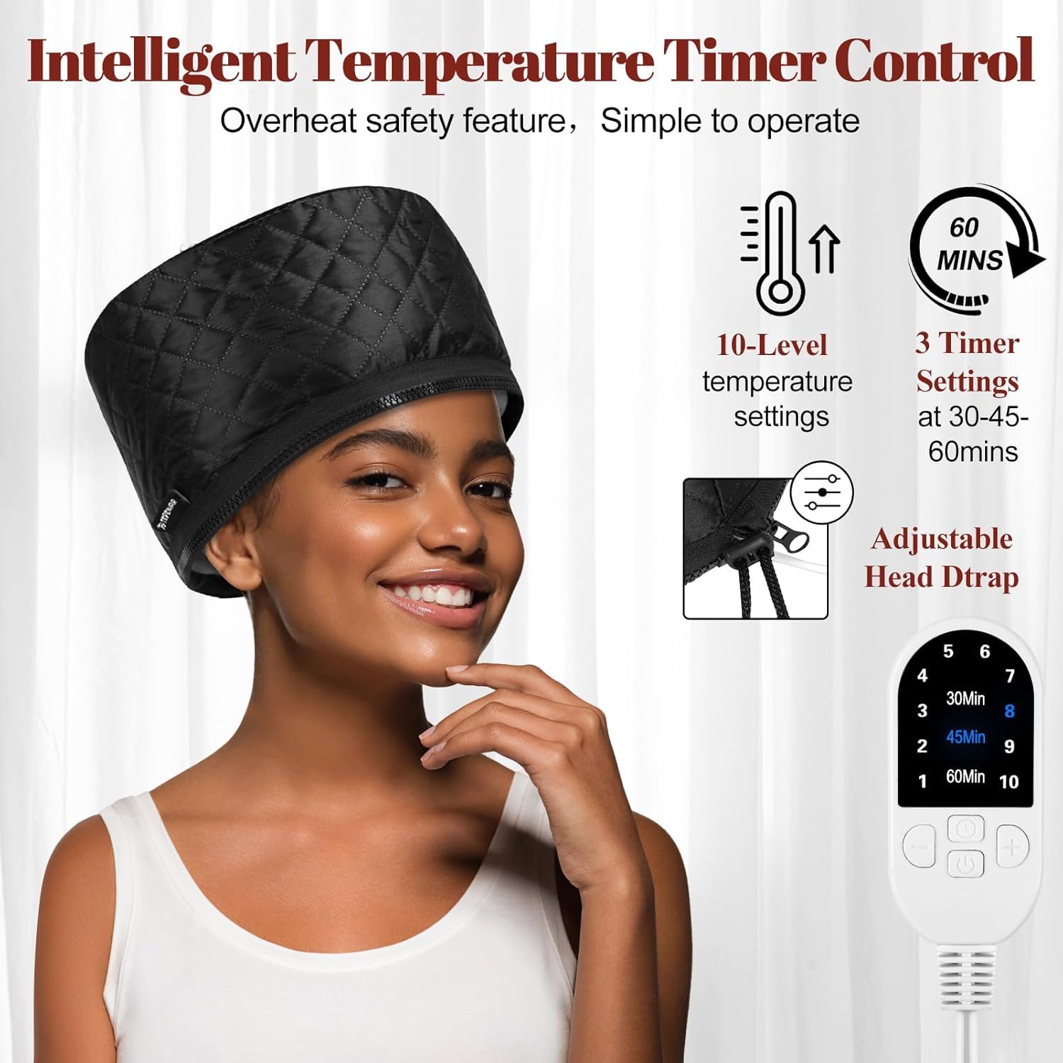 TEPENAR Professionelle Dampfhaube mit 10-Stufen Heizung & 3 Timer, Elektrische Wärmekappe für Intensive Haarkur, Pflege für Naturlocken & Afro Haar, Tragbare Heißhaube für Zuhause
