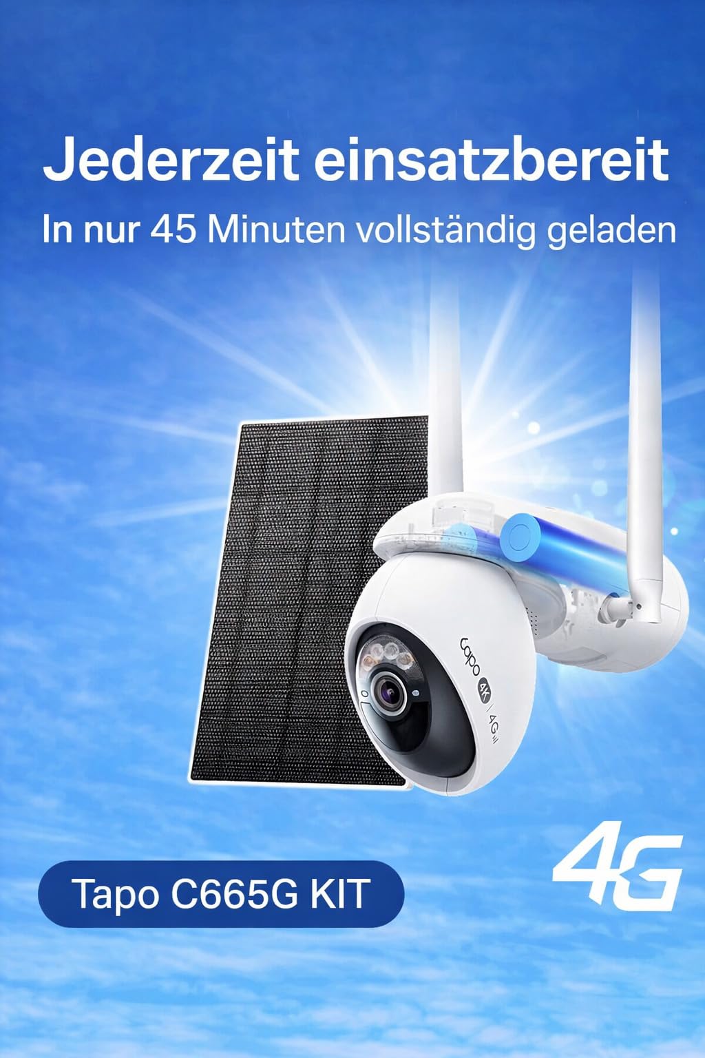 Tapo C665G KIT 4K 4G LTE Überwachungskamera mit SIM Kartenslot | Solar 360° Kamera mit 10000mAh Akku Outdoor | Unterstützt 4G & WLAN | Farbnachtsicht | Kostenlose KI-Erkennung | Lokale MicroSD & Cloud