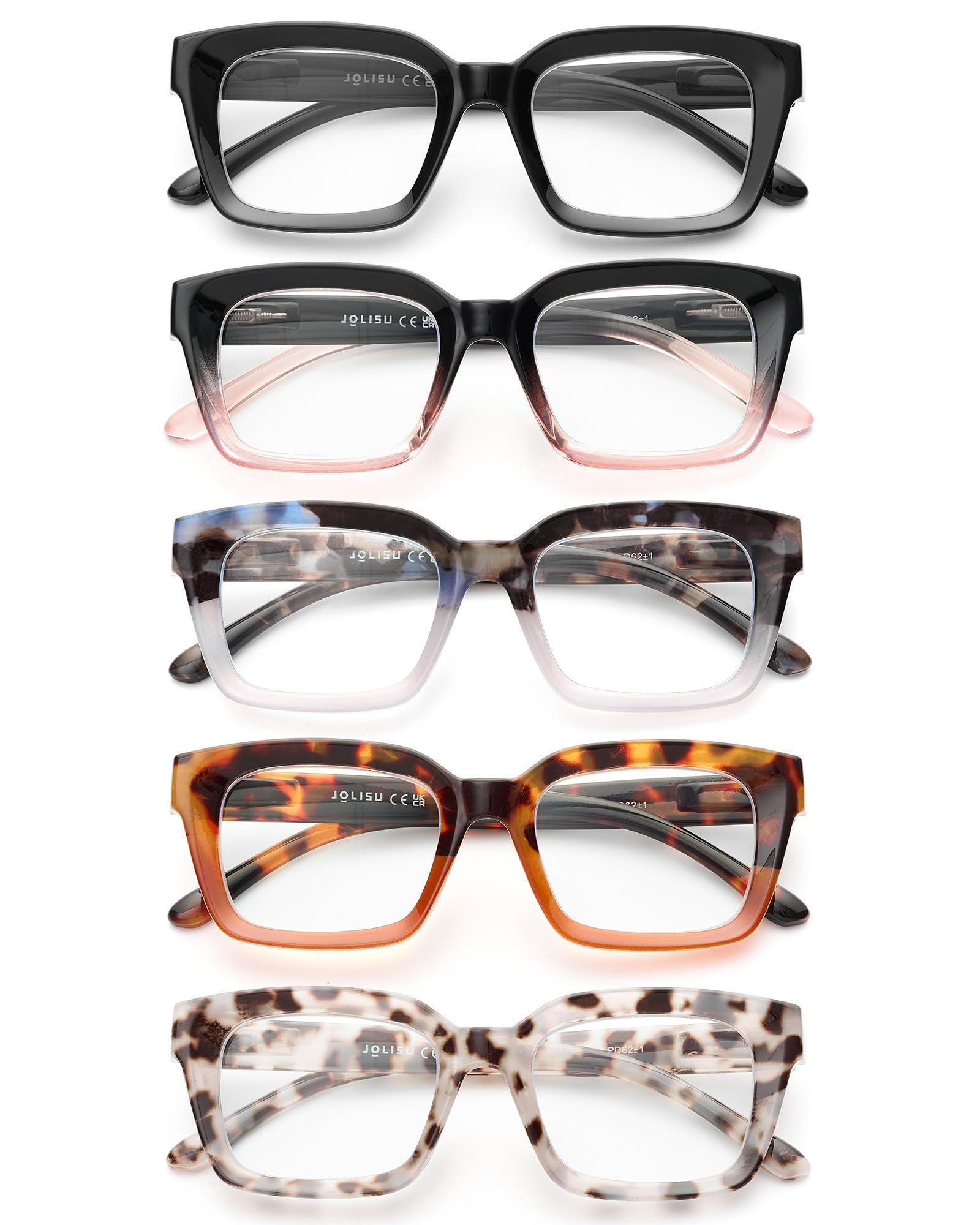 Photo 1 of JOLISU 5 Pack Reading Glasses for Women,Blue Light Blocking Computer Readers,Square Eyeglasses with Spring Hinge +1.00