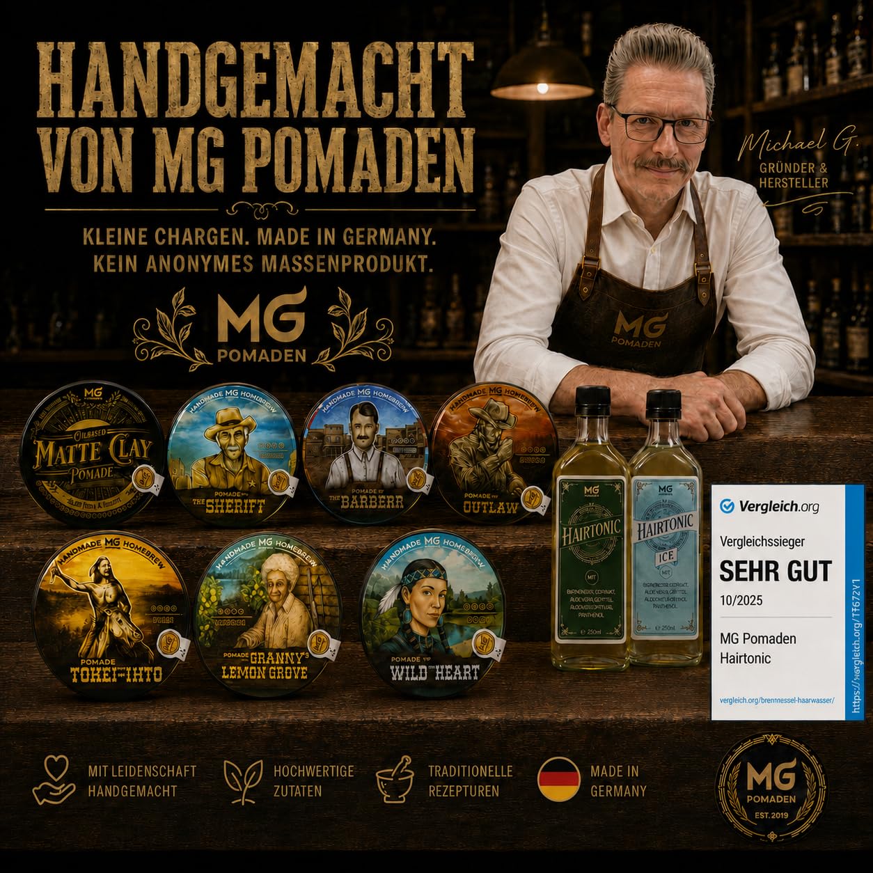 MG Pomade GRANNY’S LEMON GROVE – Pomade huileuse brillante – Tenue moyenne – Cire coiffante naturelle cheveux homme femme – Finition brillante, coiffage classique - parfum citron frais