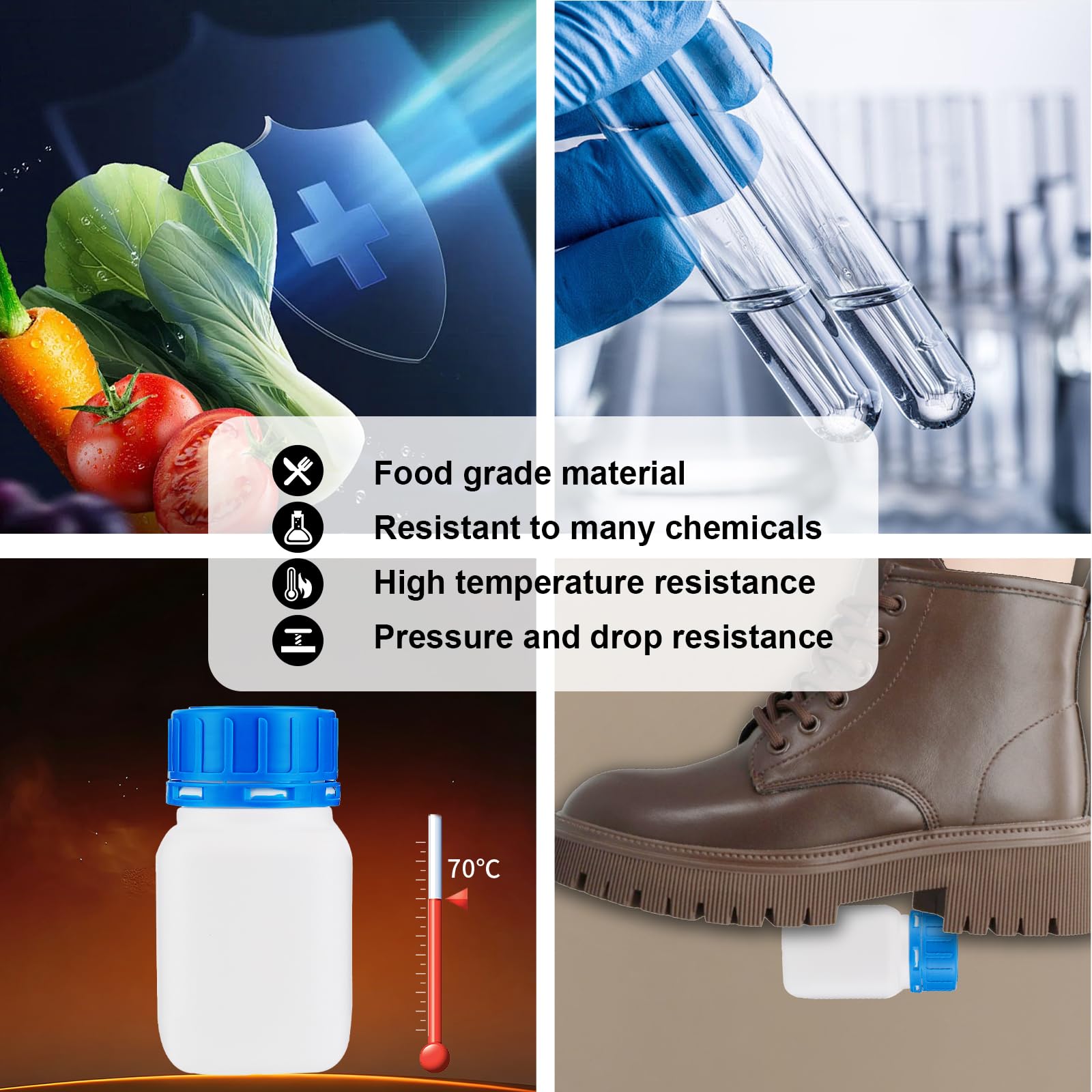 2 pièces 100 ml de flacons à col large avec bouchon à vis en PEHD - flacons de laboratoire en plastique - flacons à col large pour produits chimiques avec couvercle pour laboratoire, cuisine ou