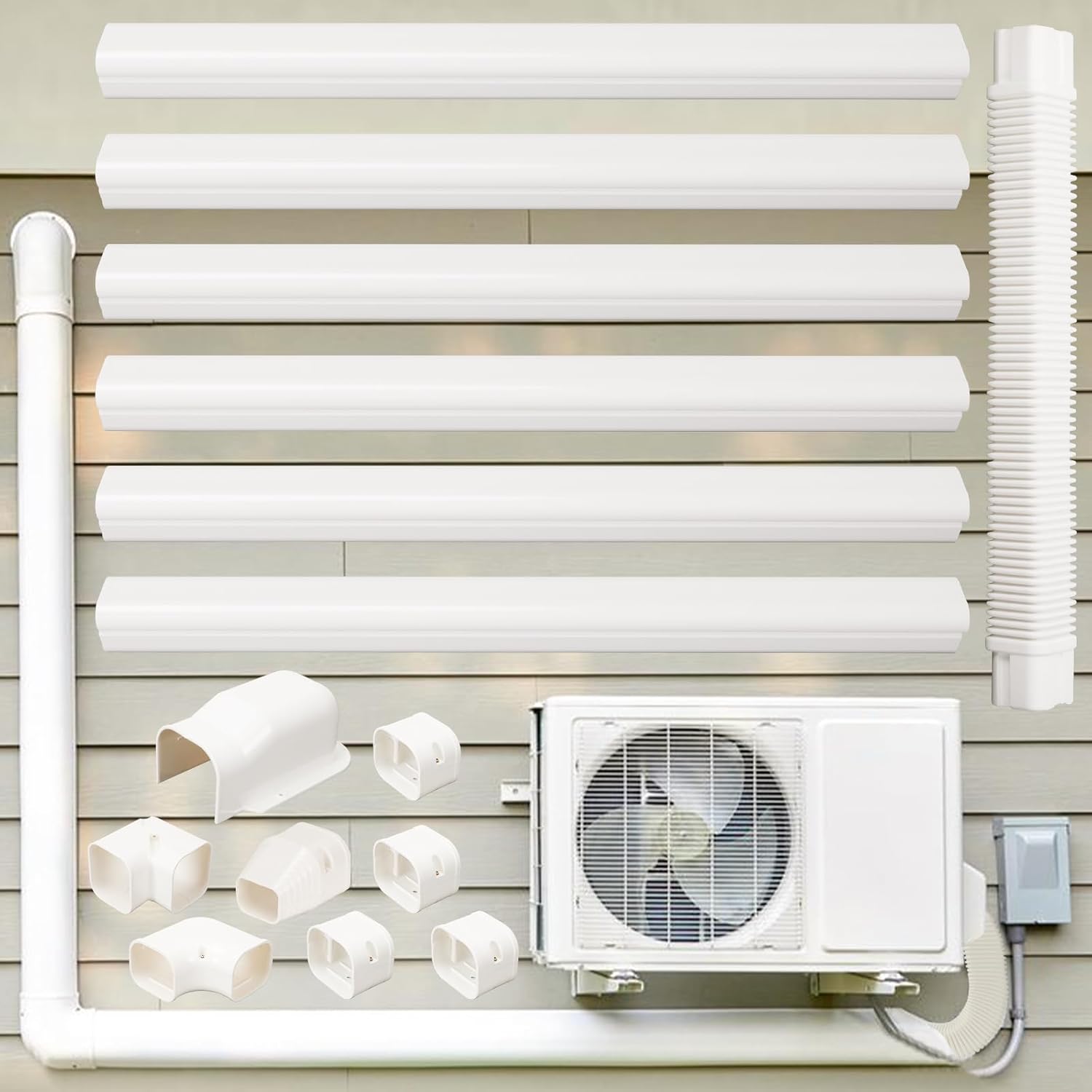 3" W 22.5Ft L Mini Split AC Line Cover Kit Decorative PVC Tubing Pipe Cover Set for Center Air Conditioner&Heat Pumps Systems (3" W 22.5ft L/White)