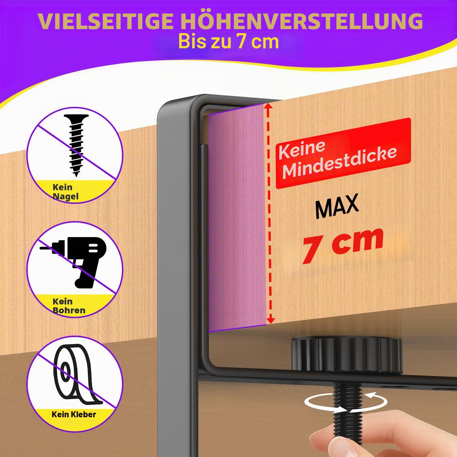 REFLYING Unter Dem Kabelkanal Schreibtisch, 74cm Cable Management Ohne Bohrung, Robuster und Flexibler Kabelmanagement, Geeignet für Büro, Zuhause und Andere Orte, Schwarz