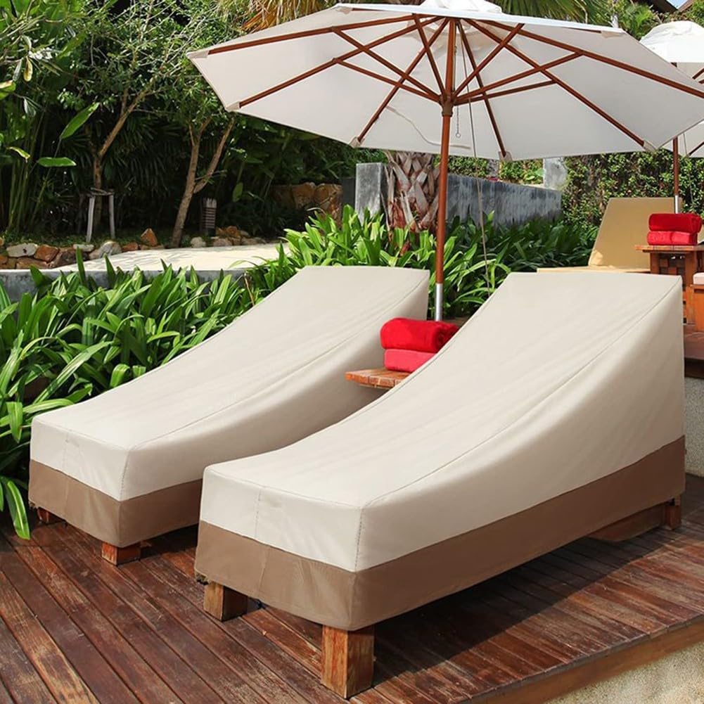 Funda para tumbona de exterior de alta calidad, protector de muebles de patio de tela de doble capa con asas de ventilación resistente a la intemperie para silla reclinable de jardín, 77 x
