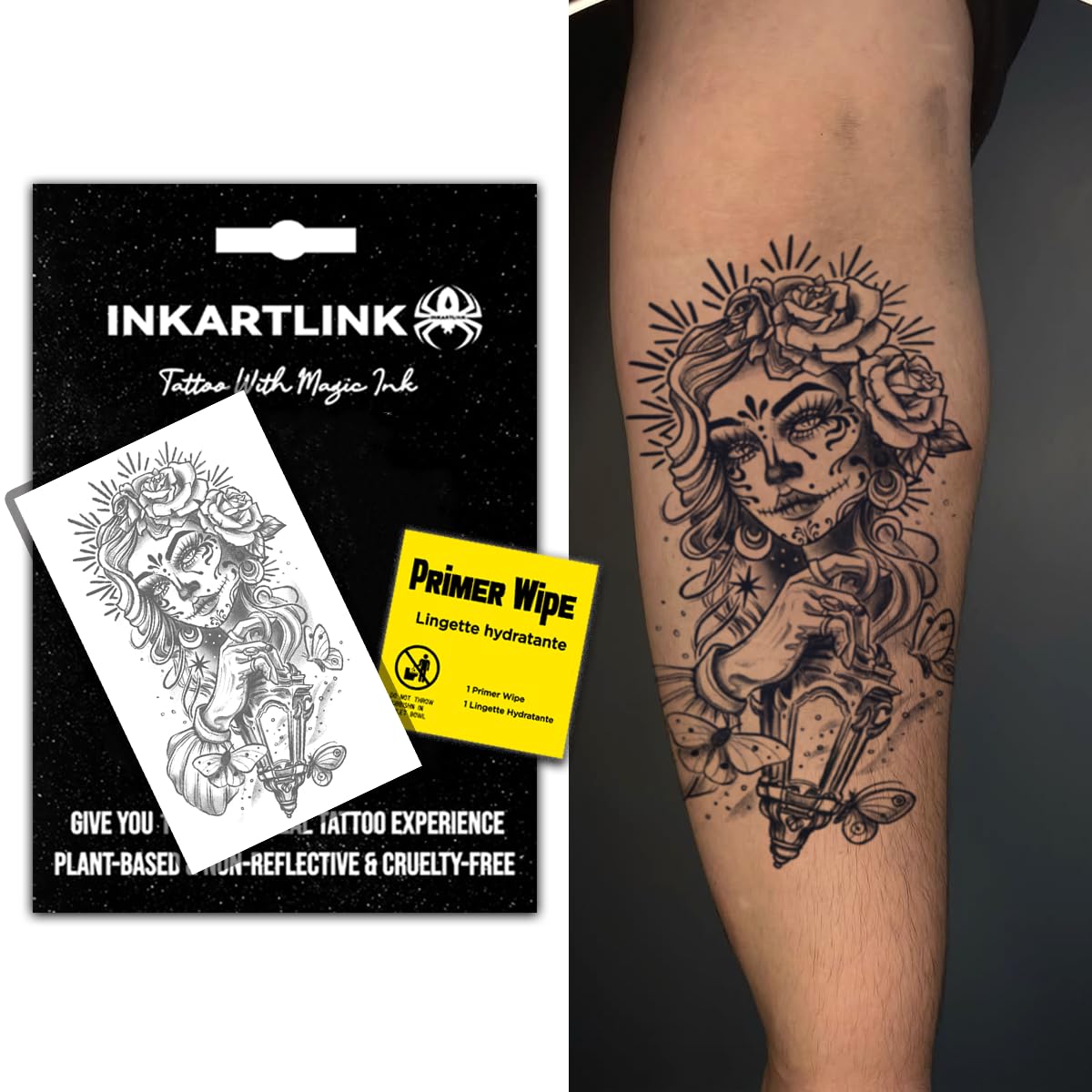 INKARTLINK Semi Permanent Tattoo, Temporary Tattoo, party tattoo, beautiful and realistic design, fun tattoo experience, cruelty-free, non-reflective, waterproof (Corpse Bride?