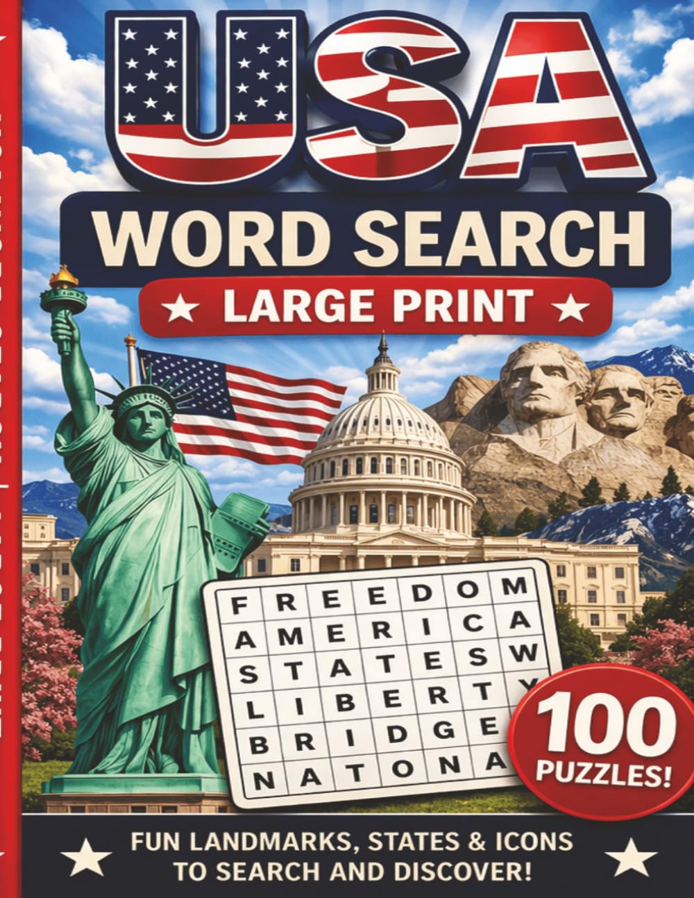 USA Word Search Large Print: Large Print, Easy-to-Read, USA Word Search, 8.5x11inches, 200 pages, Adventure into American History, National Parks, ... history buffs (USA Themed Puzzle Book Series)
