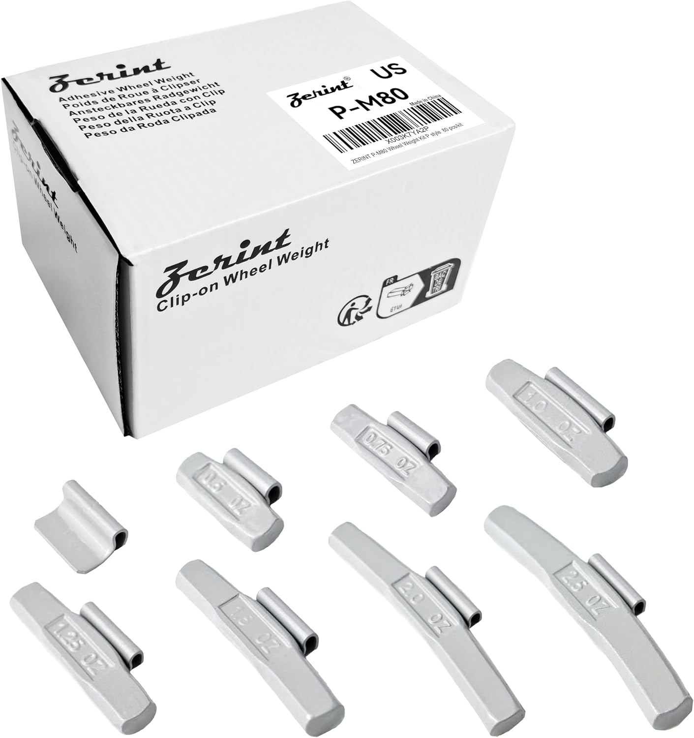 P-M40 Wheel Weight Kit P Style ;Grey 40pcs/kit: 1 1/4oz, 1 1/2oz, 2oz and 2 1/2oz 10pcs Each