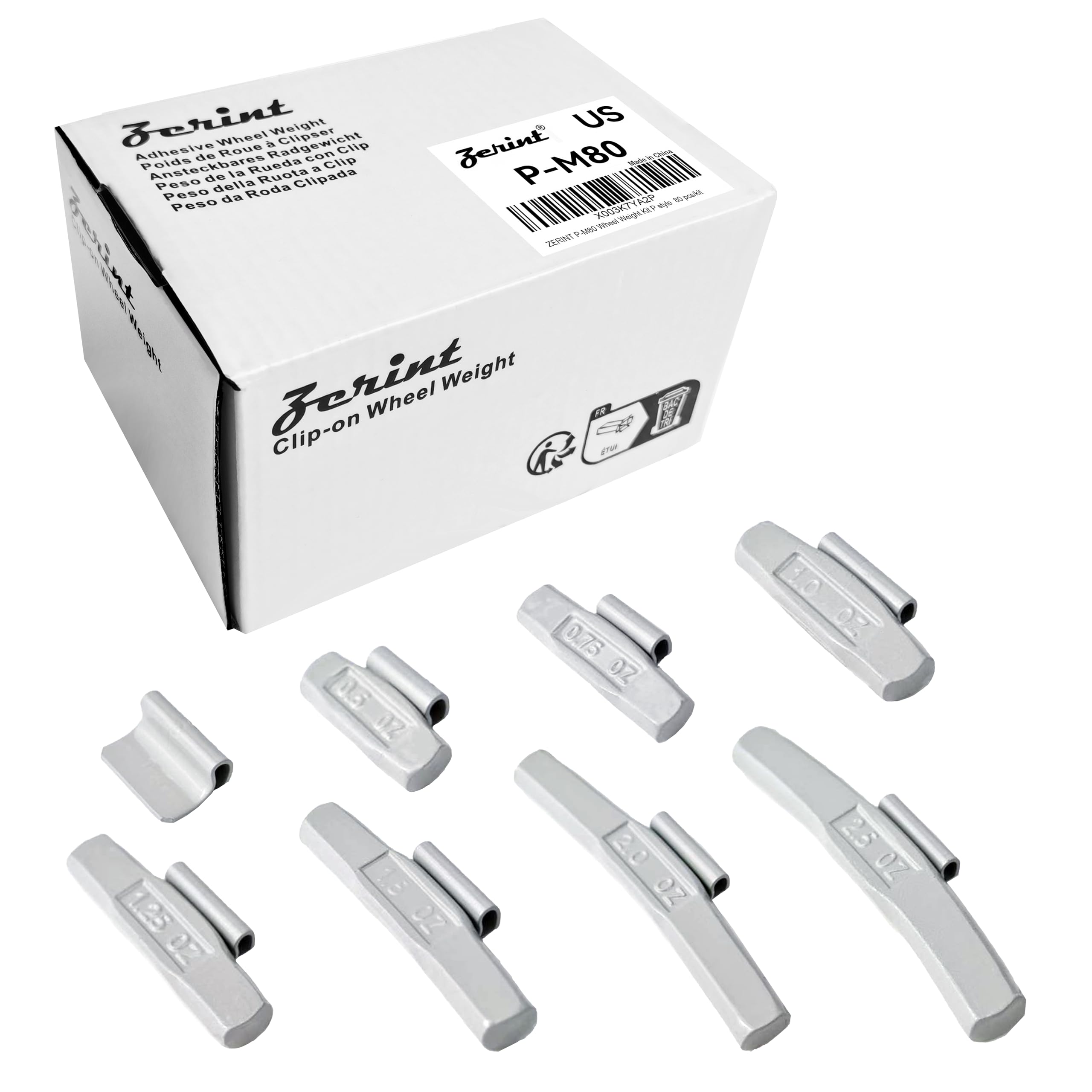 P-M80 Wheel Weight Kit P Style Grey 80 pcs/kit: 1/4 oz, 1/2 oz, 3/4 oz, 1 oz 15 pcs Each, 1 1/4 oz, 1 1/2 oz, 2 oz and 2 1/2 oz 5 pcs Each