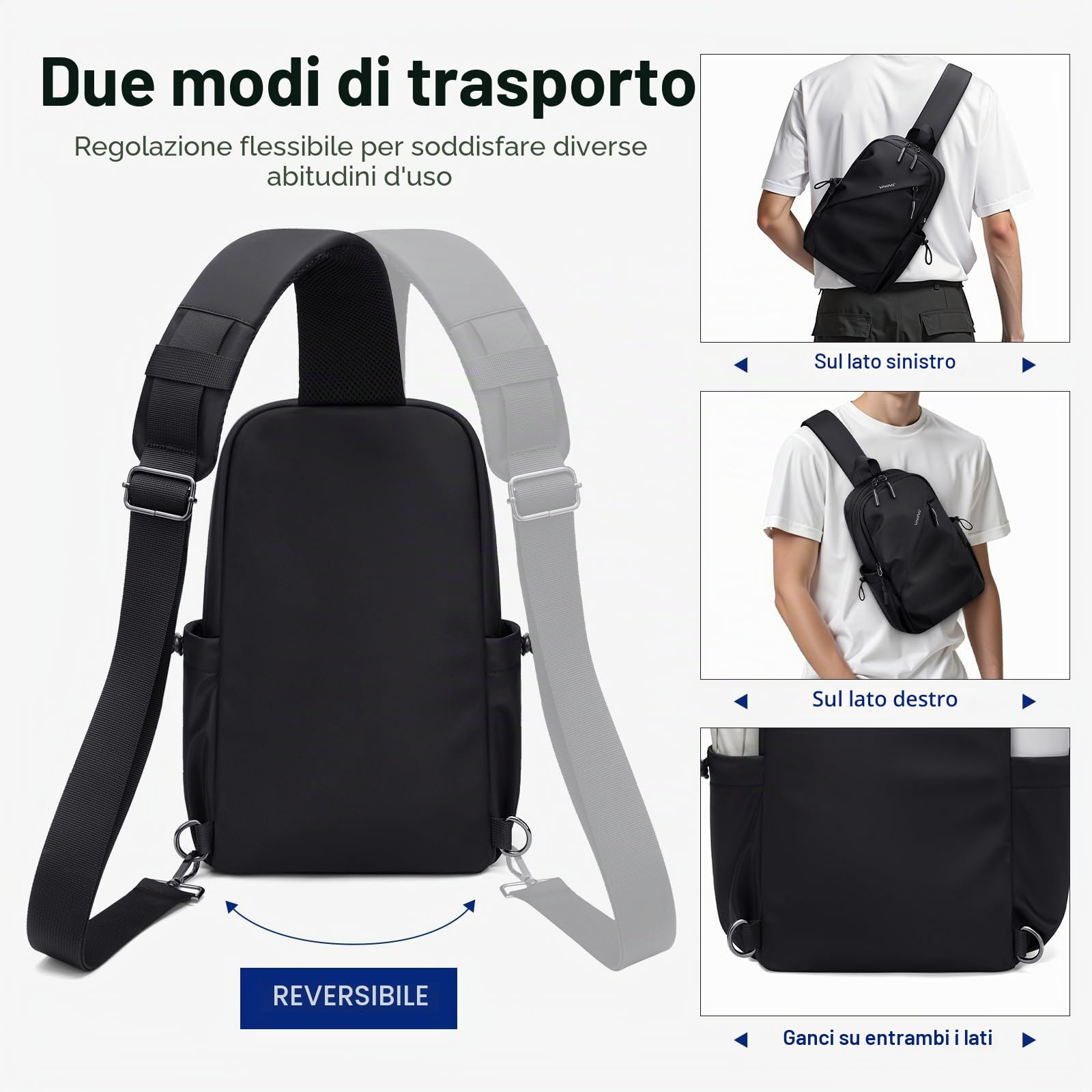 VNINE Borsello Uomo Tracolla, Leggero Tracolla, con Una Cinghia, per Escursionismo, Passeggiate, Ciclismo, Viaggi, Ciclismo, con Porta Cuffie