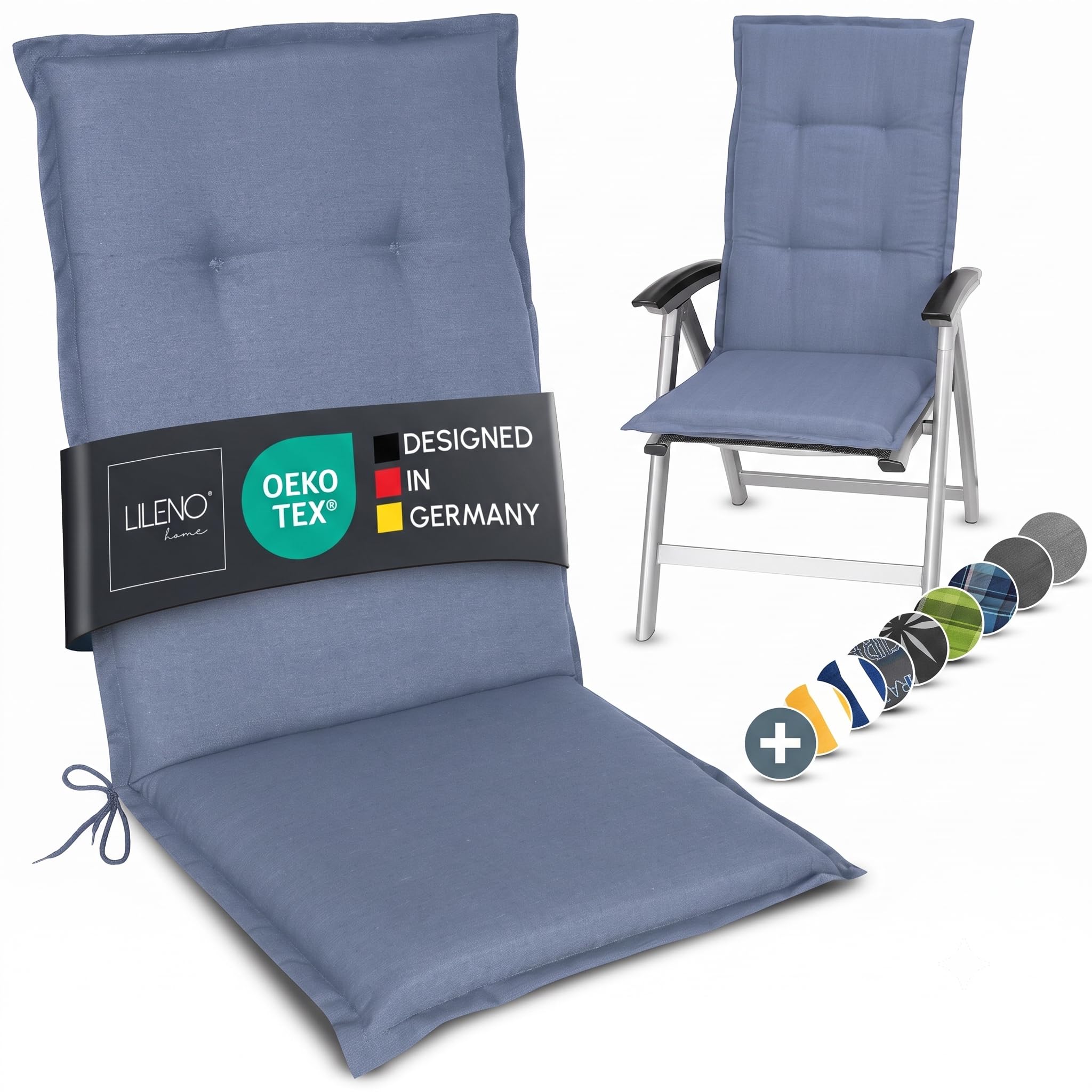 LILENO HOME Garden Chair Cushions Set of 1 – High Back in Denim New – Comfortable Cushions as Seat Cushions for Garden Furniture – Chair Cushions for Garden Chairs and Folding Chairs — image 1