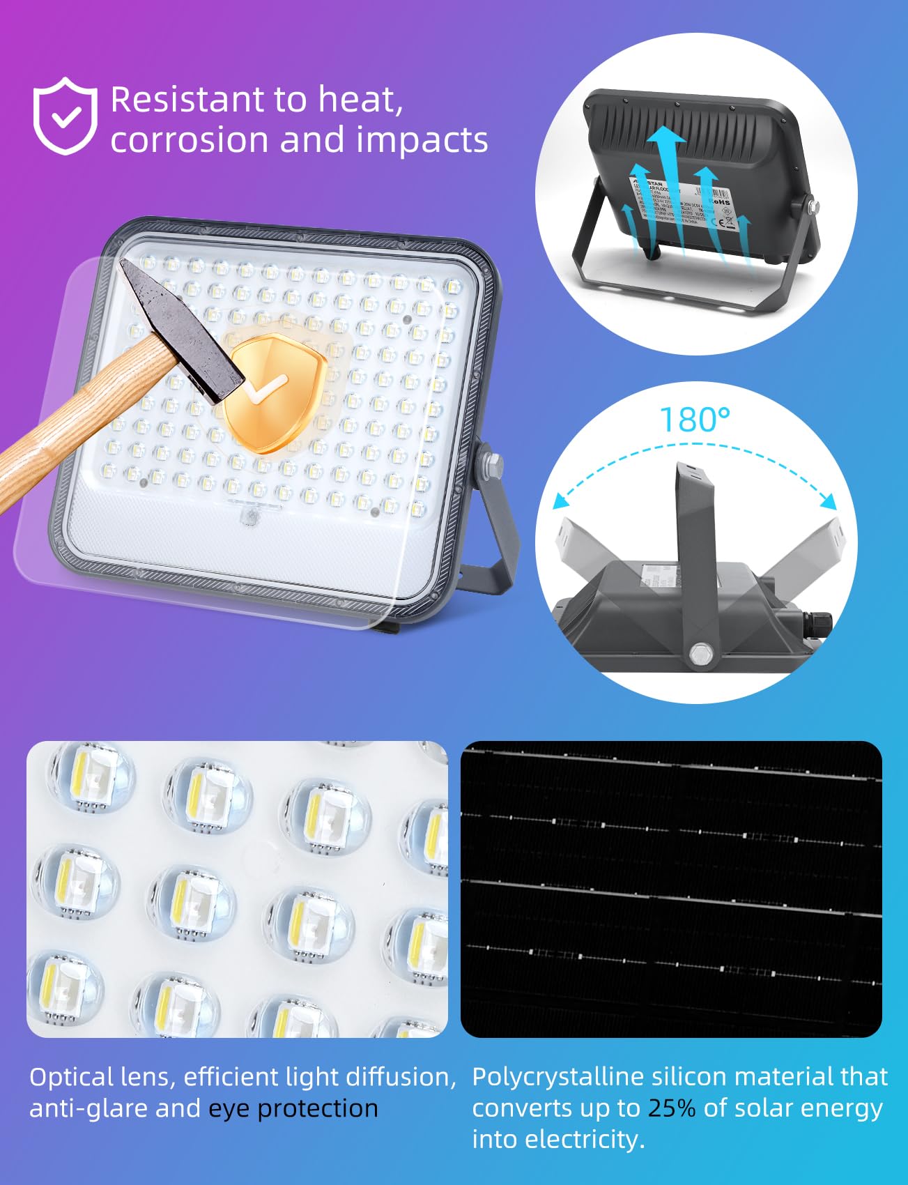 Aigostar Focos LED Exterior Solares RGBW 200W, Control Remoto, 2 pcs | Proyector LED RGB+6500K y 3 Modos, Regulable, Control Remoto, IP66 Impermeable, para Fiestas Jardín Terraza, 2 pcs