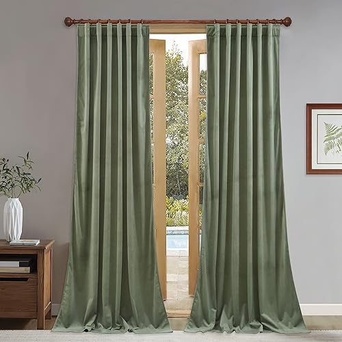 StangH Cortinas de terciopelo verde salvia, cortinas de terciopelo de 84 pulgadas para dormitorio, súper suaves, de lujo, para oscurecer la
