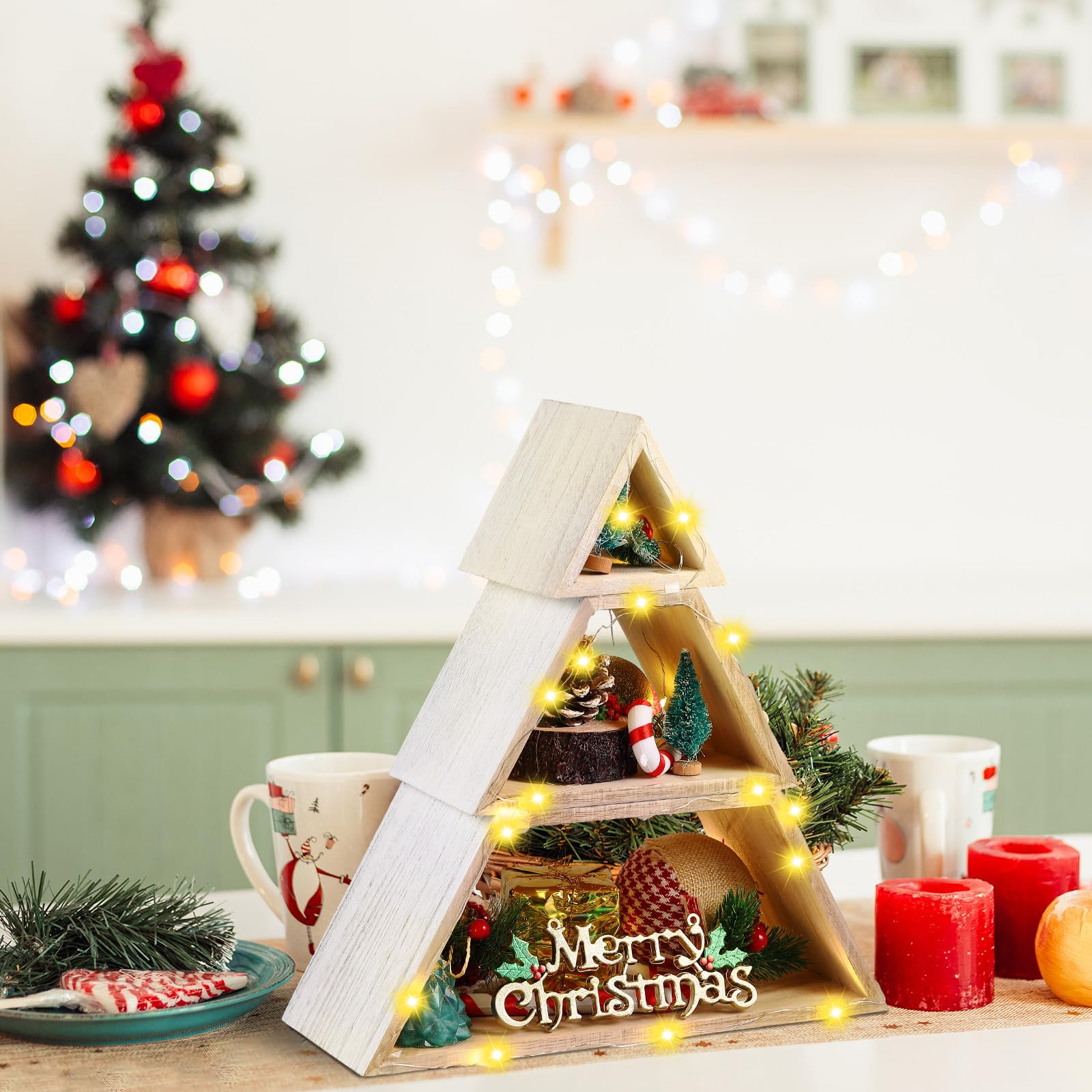 Cinnvoice Wooden Christmas Tree 3 Tiered Christmas Tree