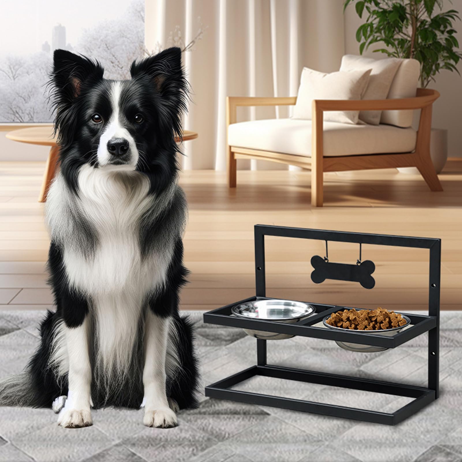 Soporte Elevado de Cuencos de Perros Elevado con Altura Ajustable | Soporte alto antideslizante para cuenco canino para Hogar Salón Cocina Apartamento Comedor Patio Garaje Exterior