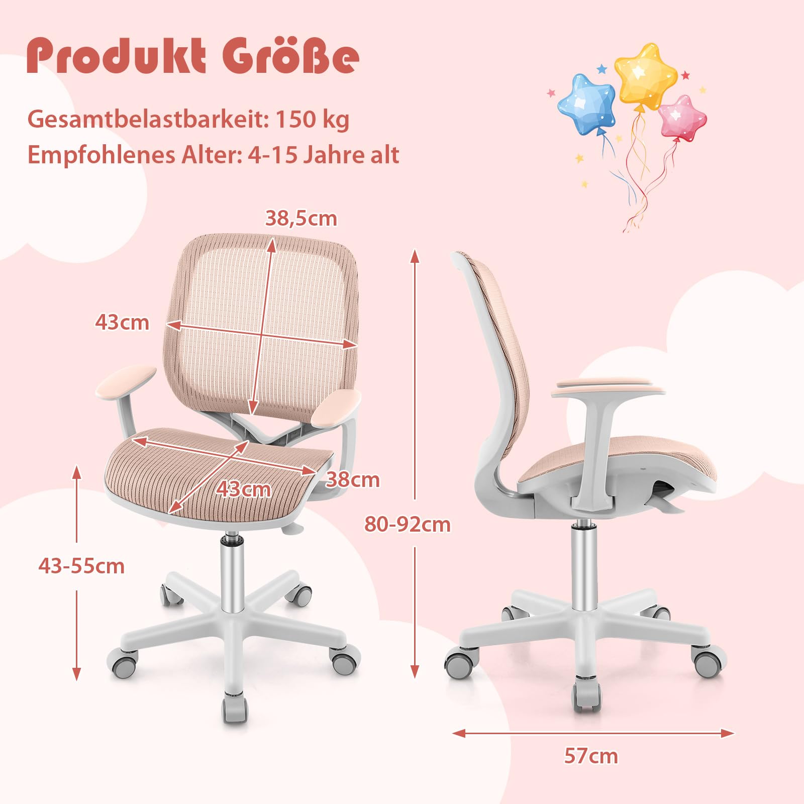 GOPLUS hoge verstelbare kinderdraaistoel, 40-54 cm zithoogte, rugleuning en armleuningen, geschikt voor 3-10 jaar (blauw