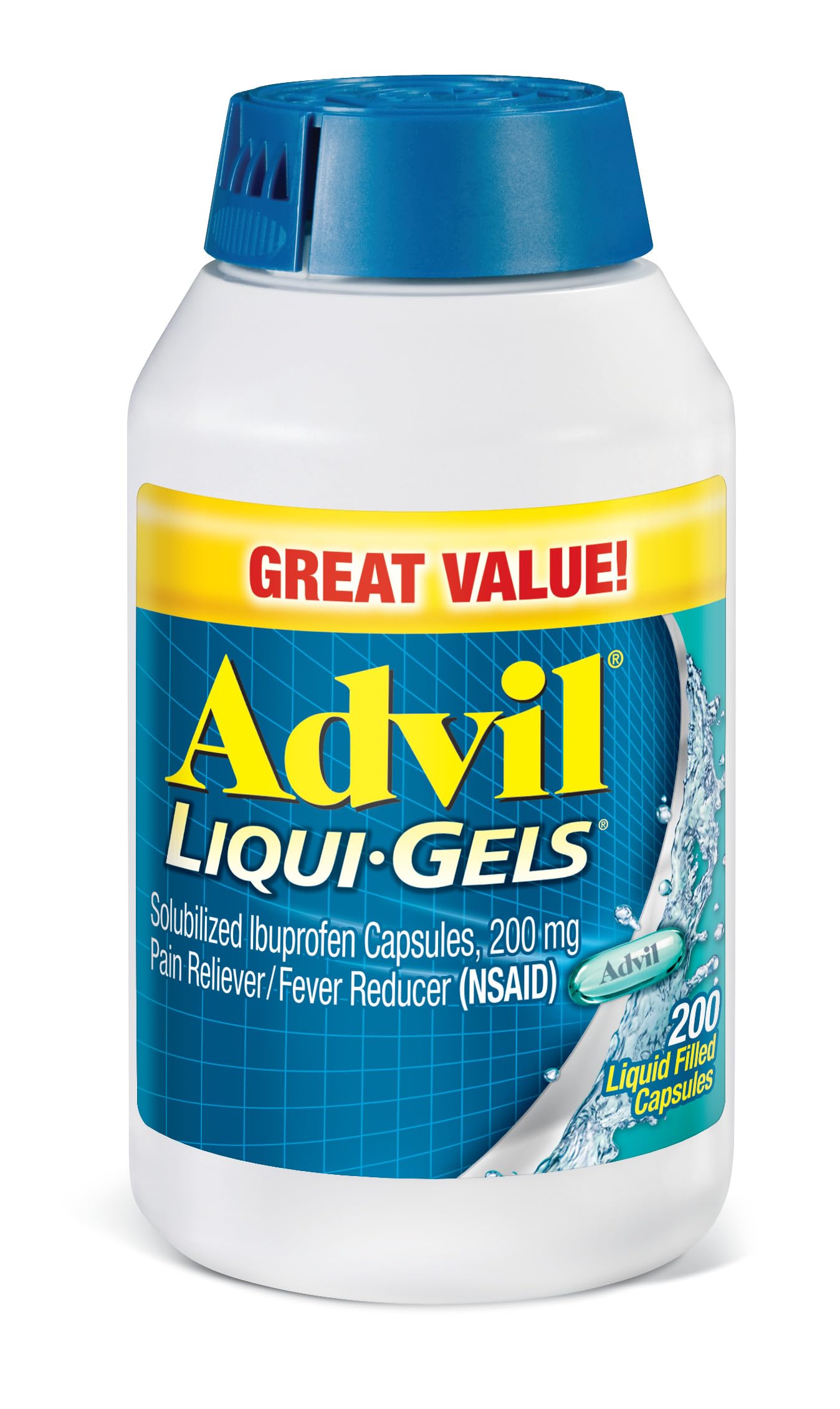 Advil Liqui-Gels Pain Reliever and Fever Reducer, Pain Medicine for Adults with Ibuprofen 200mg for Headache, Backache, Menstrual Pain and Joint Pain Relief - 200 Liquid Filled Capsules