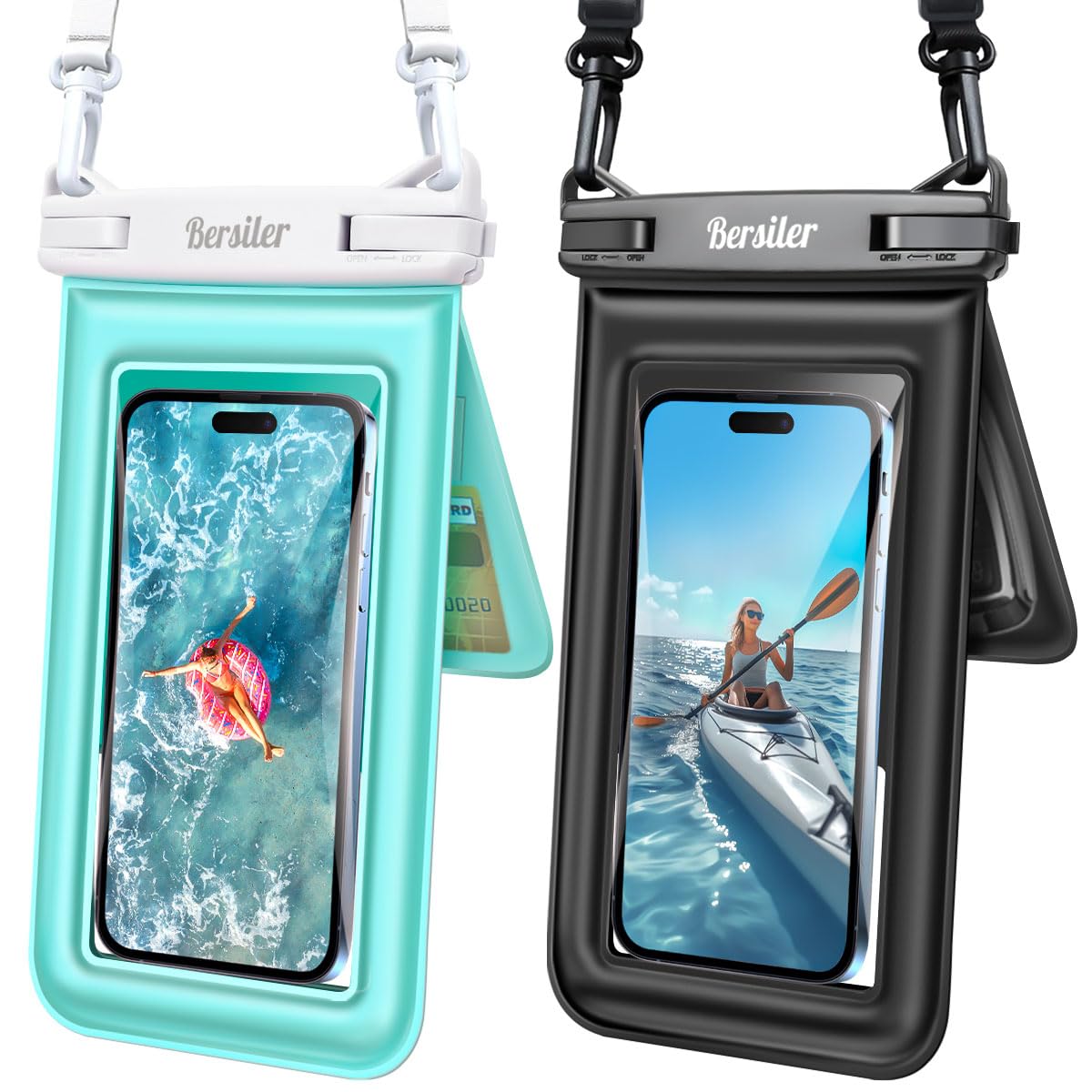 Floating Waterproof Phone Pouch - 2 Pack IPX8 Waterproof Phone Bag with Double Space, Waterproof Phone Case with Lanyard for iPhone 17 16 15 14 13 Pro