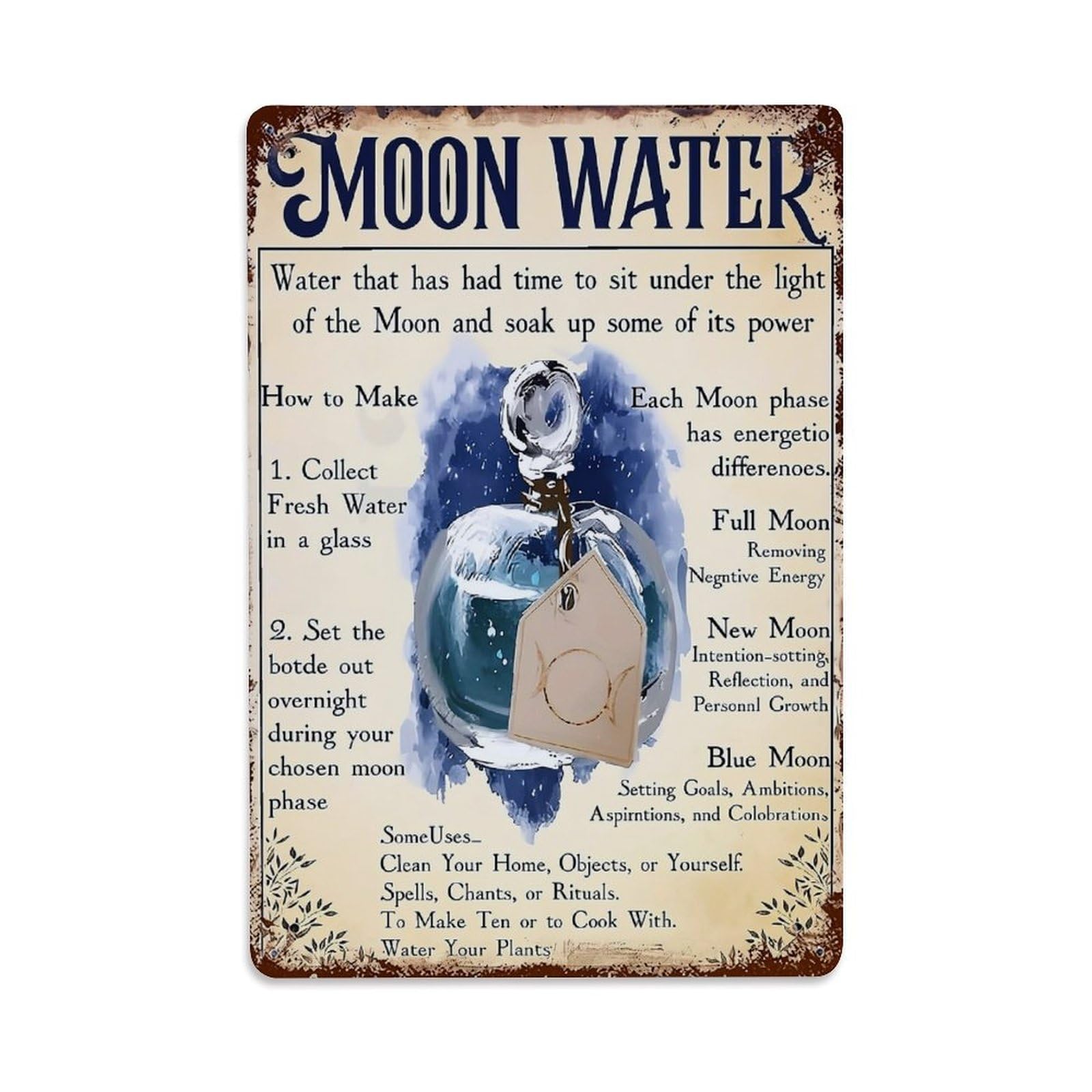Jdfenggu Vintage Moon Water Bottle With Tag Retro Metal Tin Sign, Decor Art Poster For Bar, Home, Man Cave, Kitchen, Laundry Room Gift 8X12inch