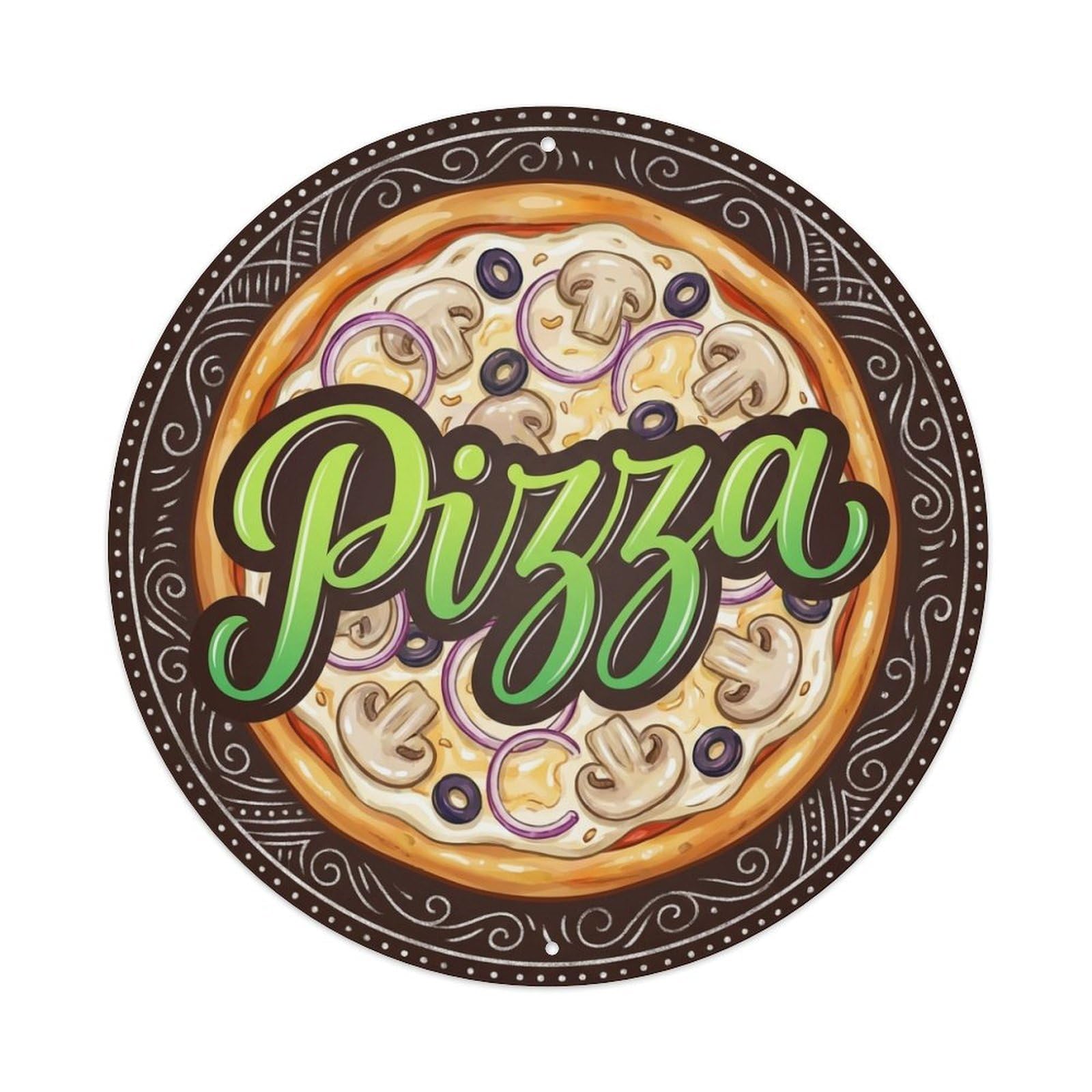 Pizza Mushroom Olive Onion Kitchen Artwork Metal Tin Sign