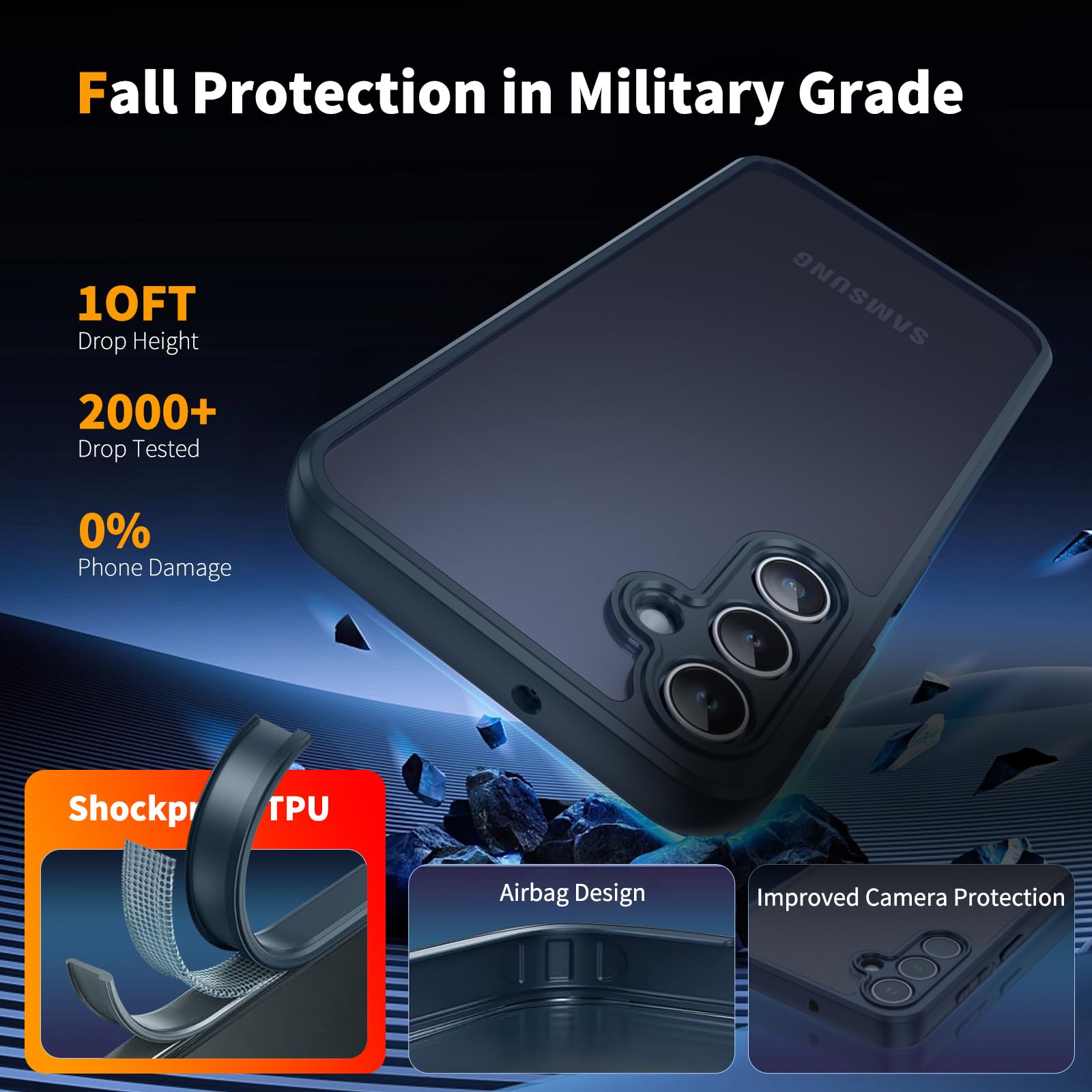 COPIKE Cover Opaca per Samsung Galaxy A35 5G e Protezione Fotocamera con 2 Pezzi Vetro Temperato, [Antiurto Grado Militare] Custodia Posteriore Glassata Traslucida Anti-Impronte, Blu