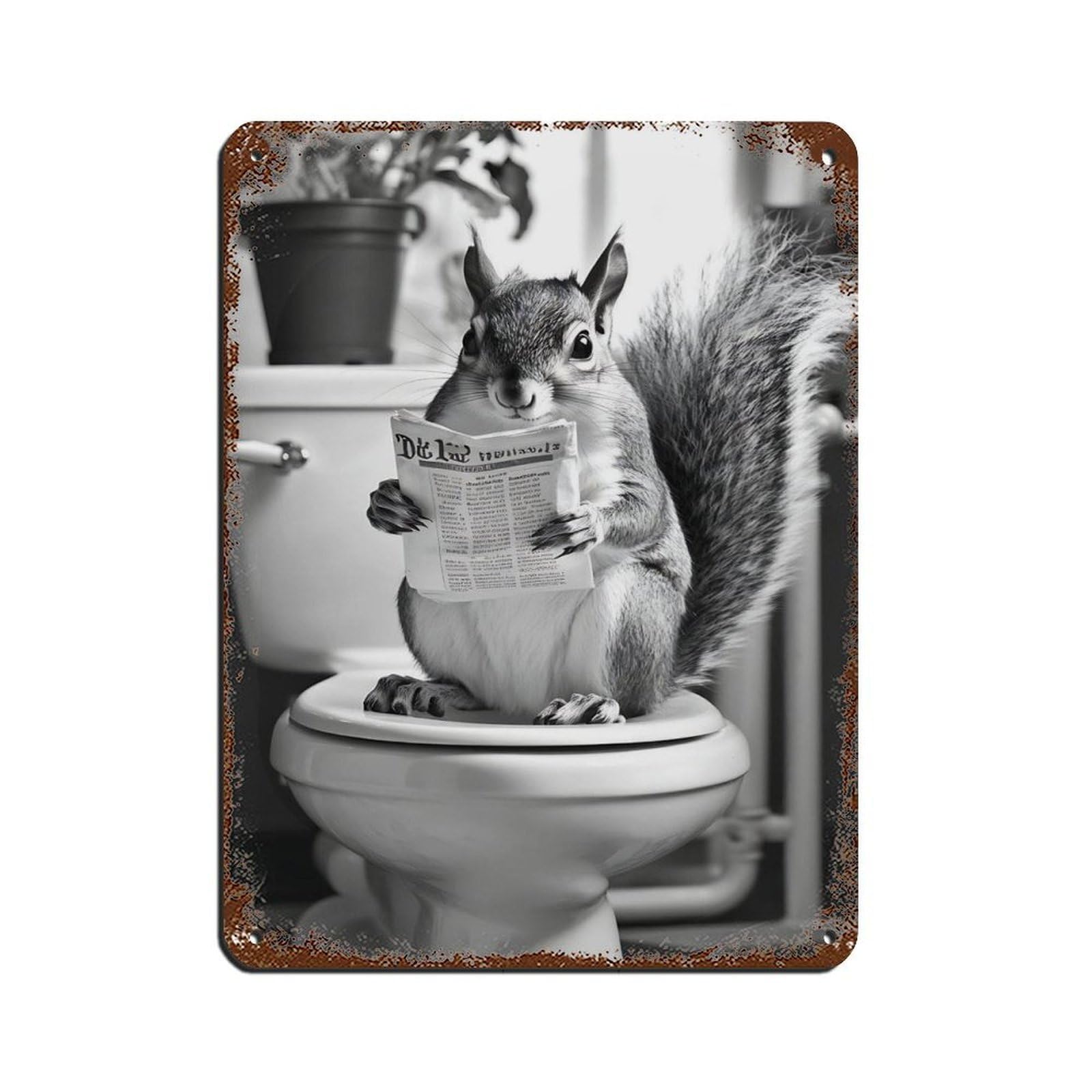 Funny Squirrel Bathroom Retro Poster Metal Tin Sign Chic Art Retro Iron Painting Bar People Cave Cafe Family Garage Poster Wall Decoration 12x16inch(30x40cm)