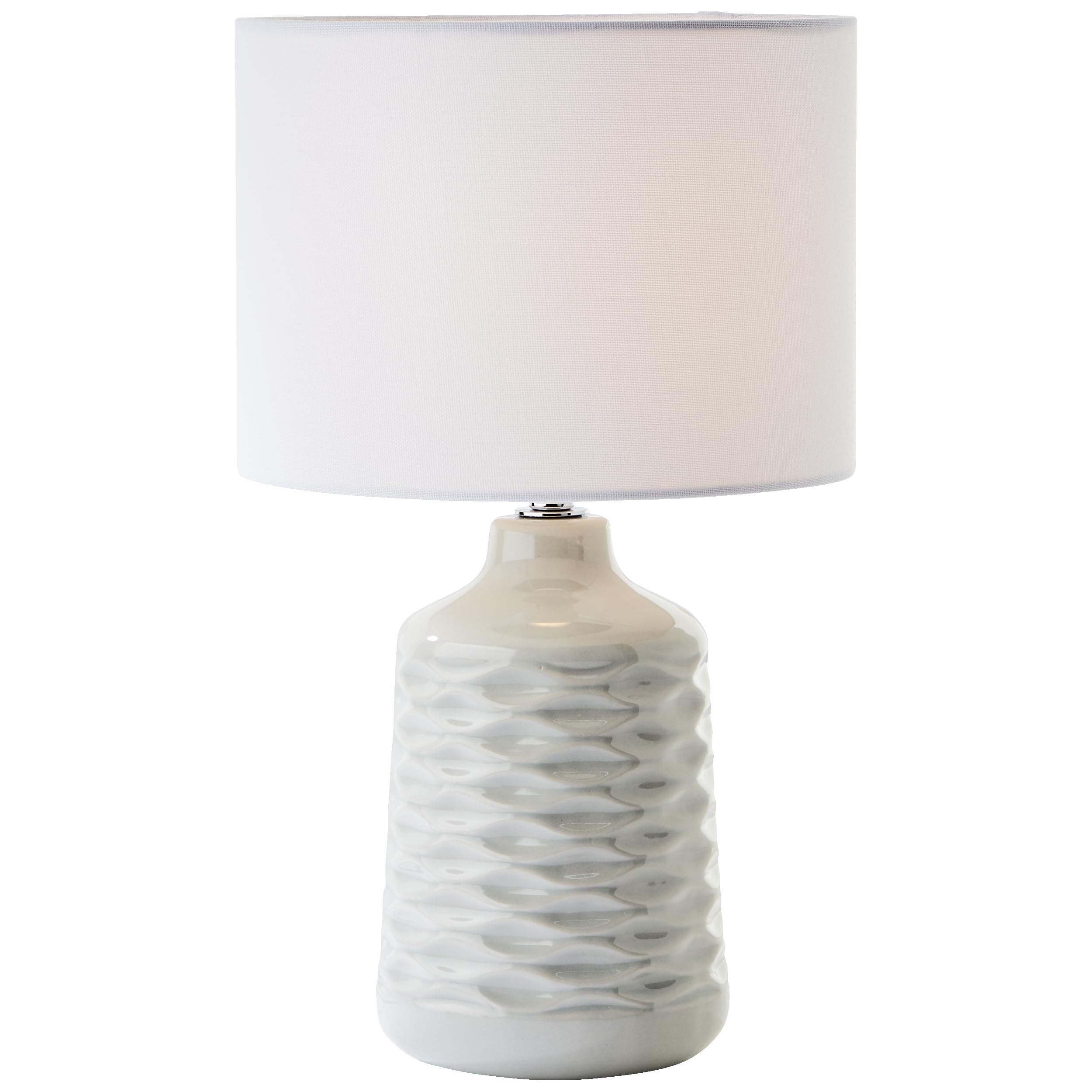 Lightbox Keramik Tischlampe - graue Tischleuchte mit weißem Stoffschirm - Lampe für Wohnzimmer & Schlafzimmer - exkl. E14 LED