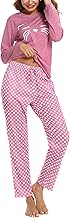 Uniexcosm Womens Sleepwear Set Long Sleeve Pyjamas Set Cat Printed Nightwear Cotton Soft Tops & Bottom Pjs Set Ladies Loungewear
