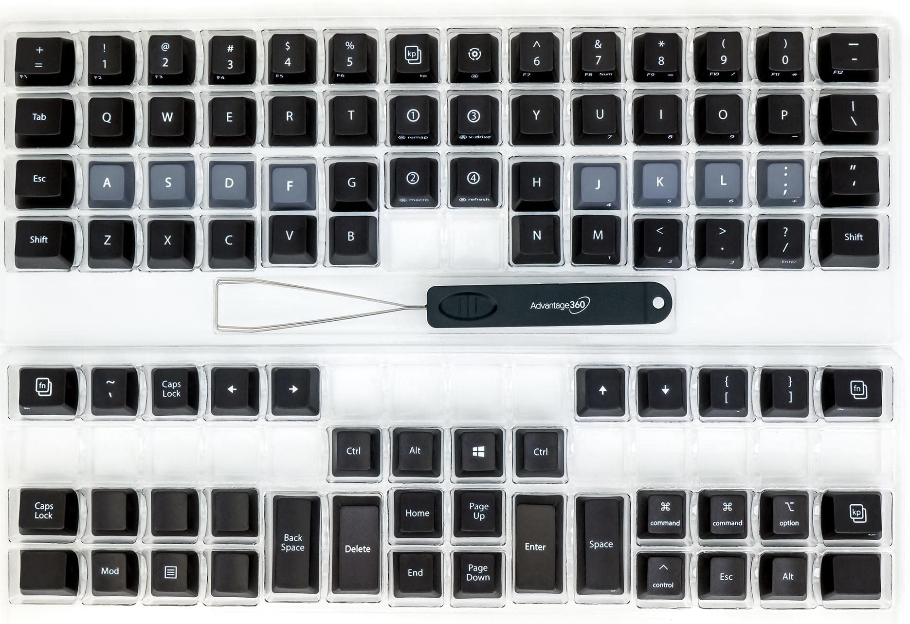 Advantage360 QWERTY Keycap Set - PBT Plastic | Dye-Sublimated Legends | 92 Key Set | Logo Keycap Puller