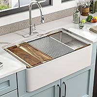 Vista 27 de 36 Farm Sink White - Fulorni 36"x20" Farmhouse Kitchen Sink Flat Apron Front White Ceramic Porcelain Fireclay Deep Single Bowl Farmer Kitchen Sink