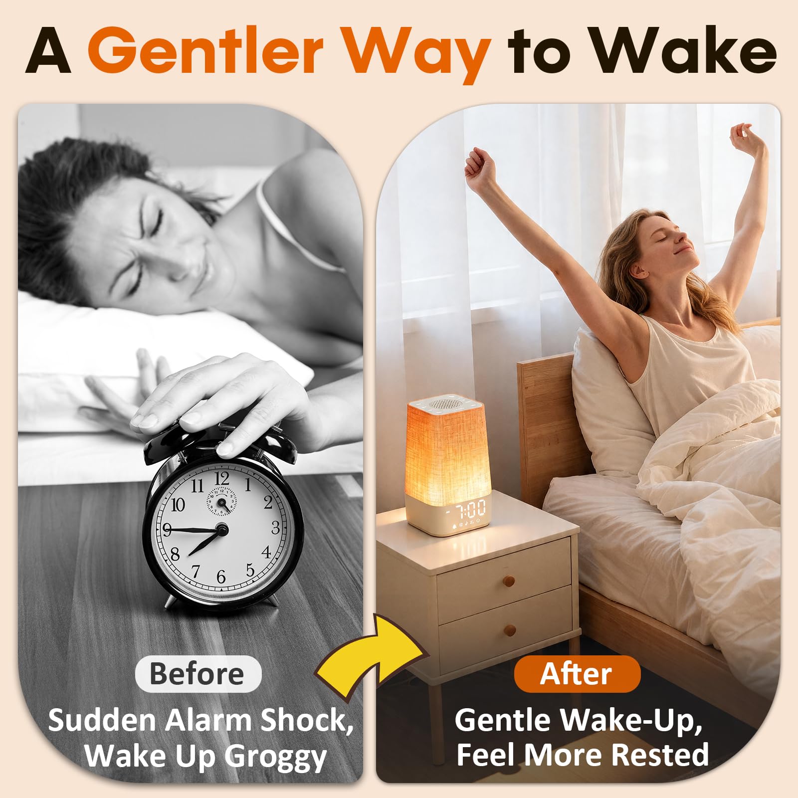 Wkzay 【White Noise Sound Machine】30 Beruhigende Geräusche, Sonnenaufgangswecker für sanftes Aufwachen, einstellbare Lautstärke & Nachtlicht, Timer, ideal für Erwachsene, Kinder und Babys - Einfach zu