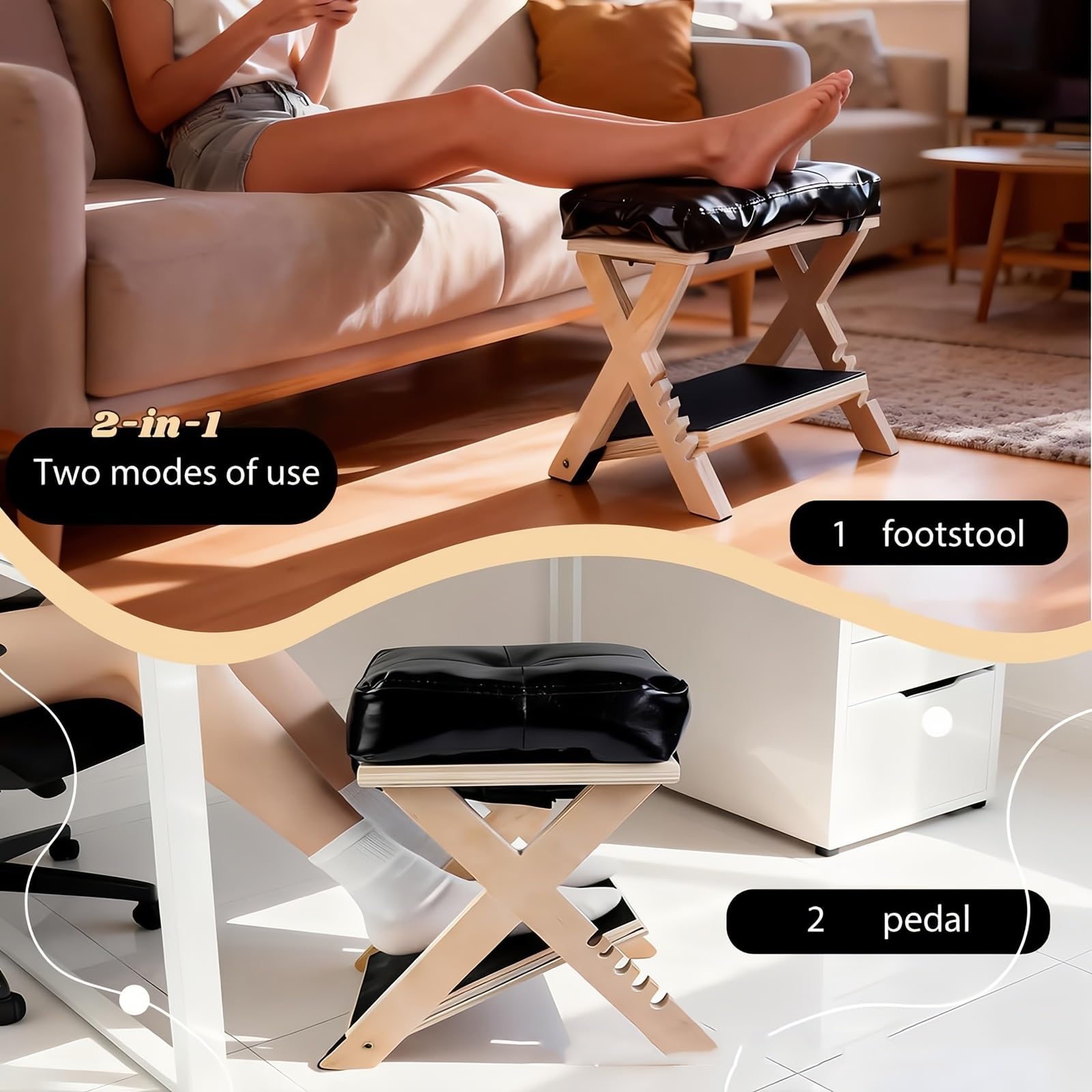 Sgabello Poggiapiedi 2‑in‑1 Sotto Scrivania Poggiapiedi Antiscivolo Ufficio | Poggiapiedi Domestico,Poggiapiedi Imbottito,Poggiapiedi Posizionare Sotto Il Tavolo,Pouf Divano,Poggiapiedi Ergonomico