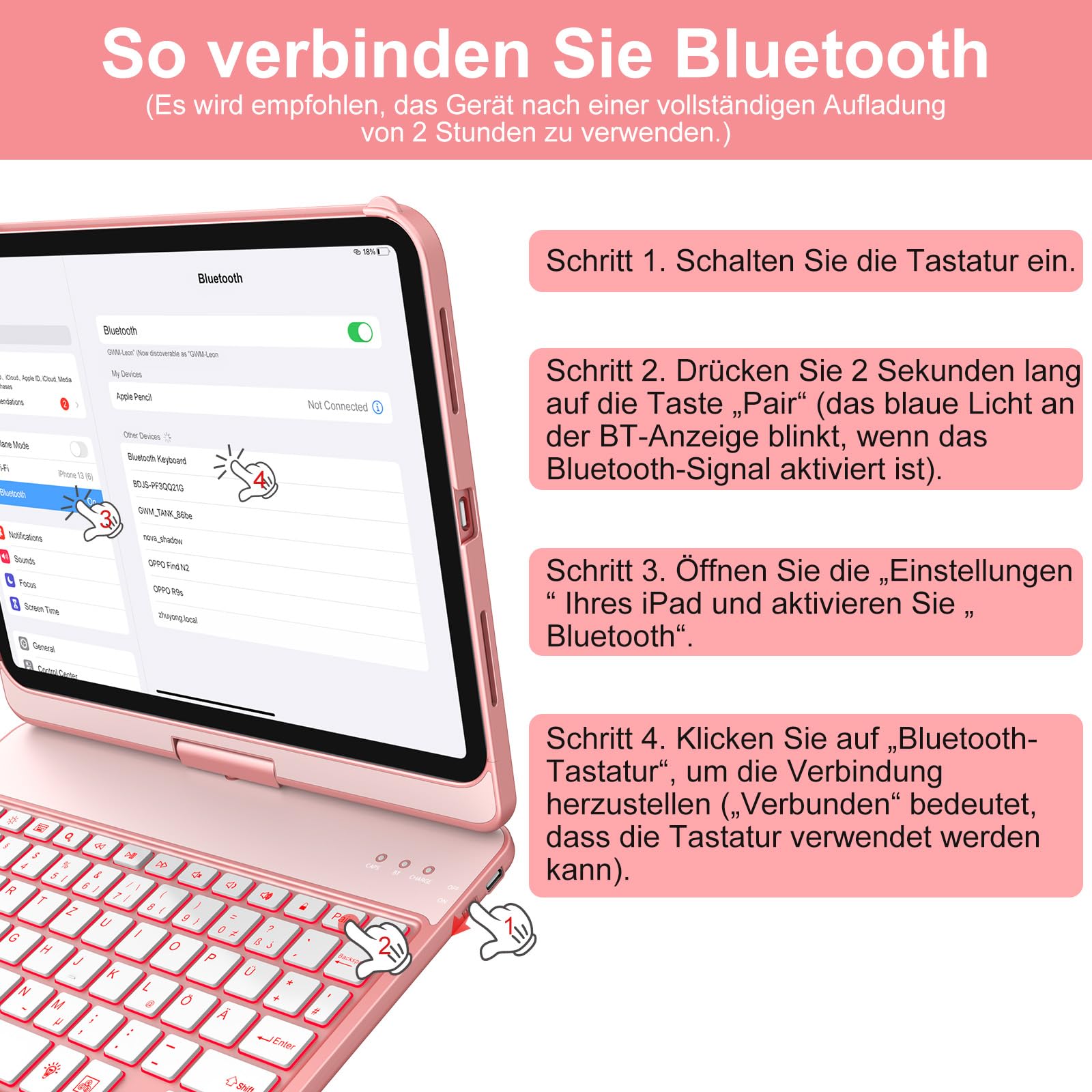 aMZCaSE für iPad 10. Generation 2022/A16 11.Generation 2025 (10,9/11 Zoll) Hülle mit Tastaturhülle,Touch für 10./11. Generation Hülle–360° drehbar & Stifthalter,DE-Layout (Roségold)