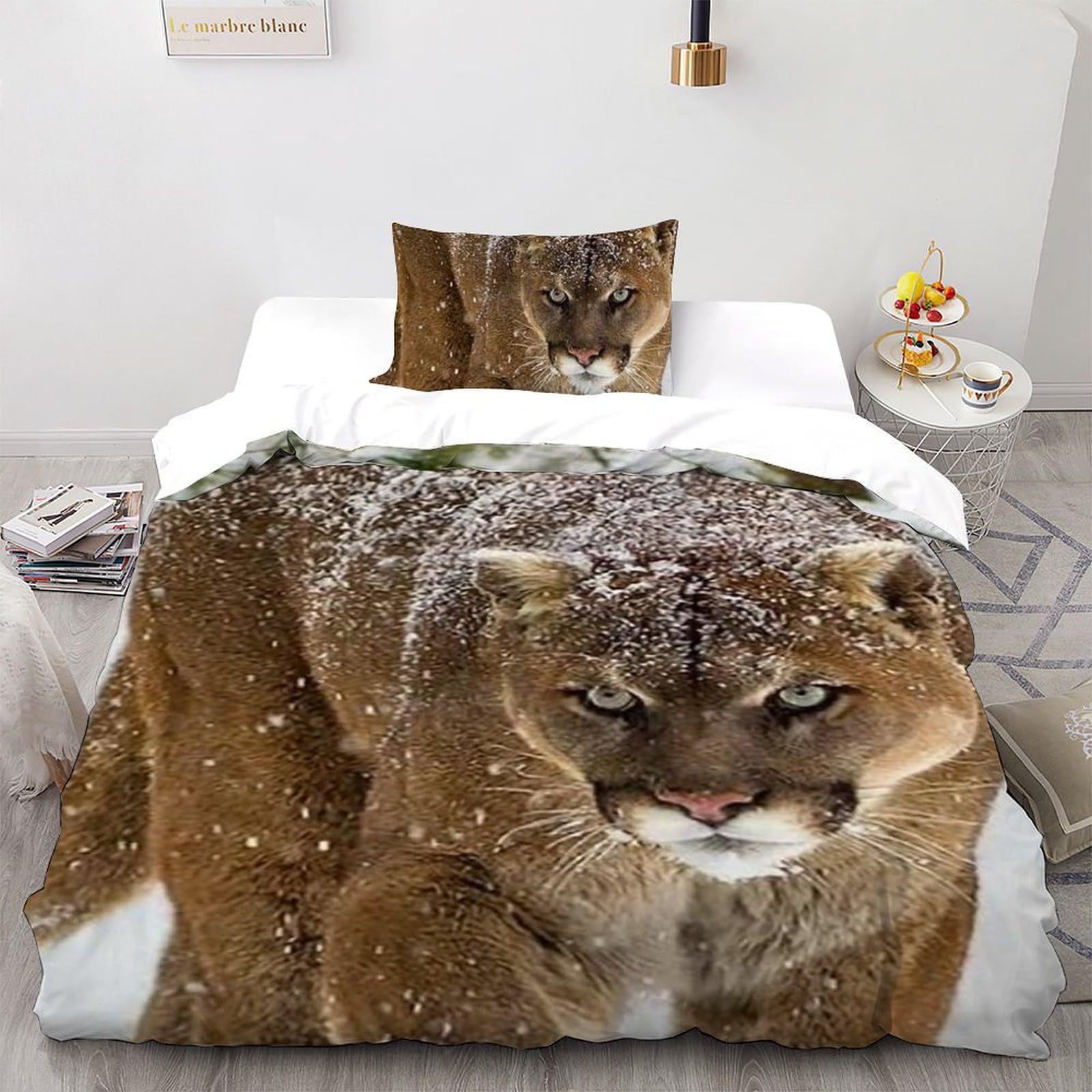Housse de couette guépard 135x200 microfibre animaux lit simple avec taies d'oreiller pour garçon